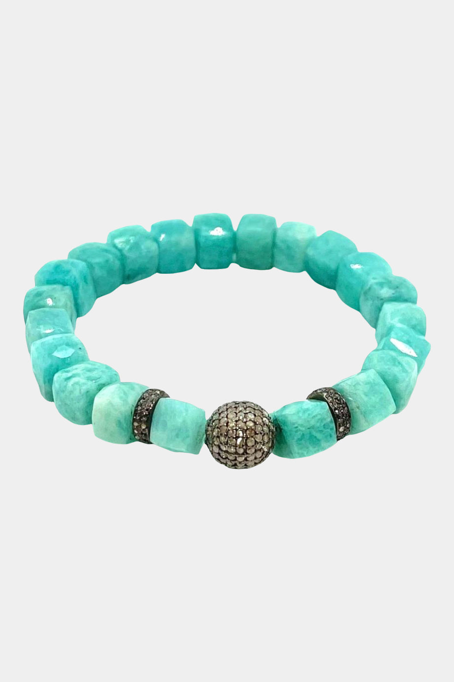 Amazonite Stretch Bracelet with Pave Diamond Ball