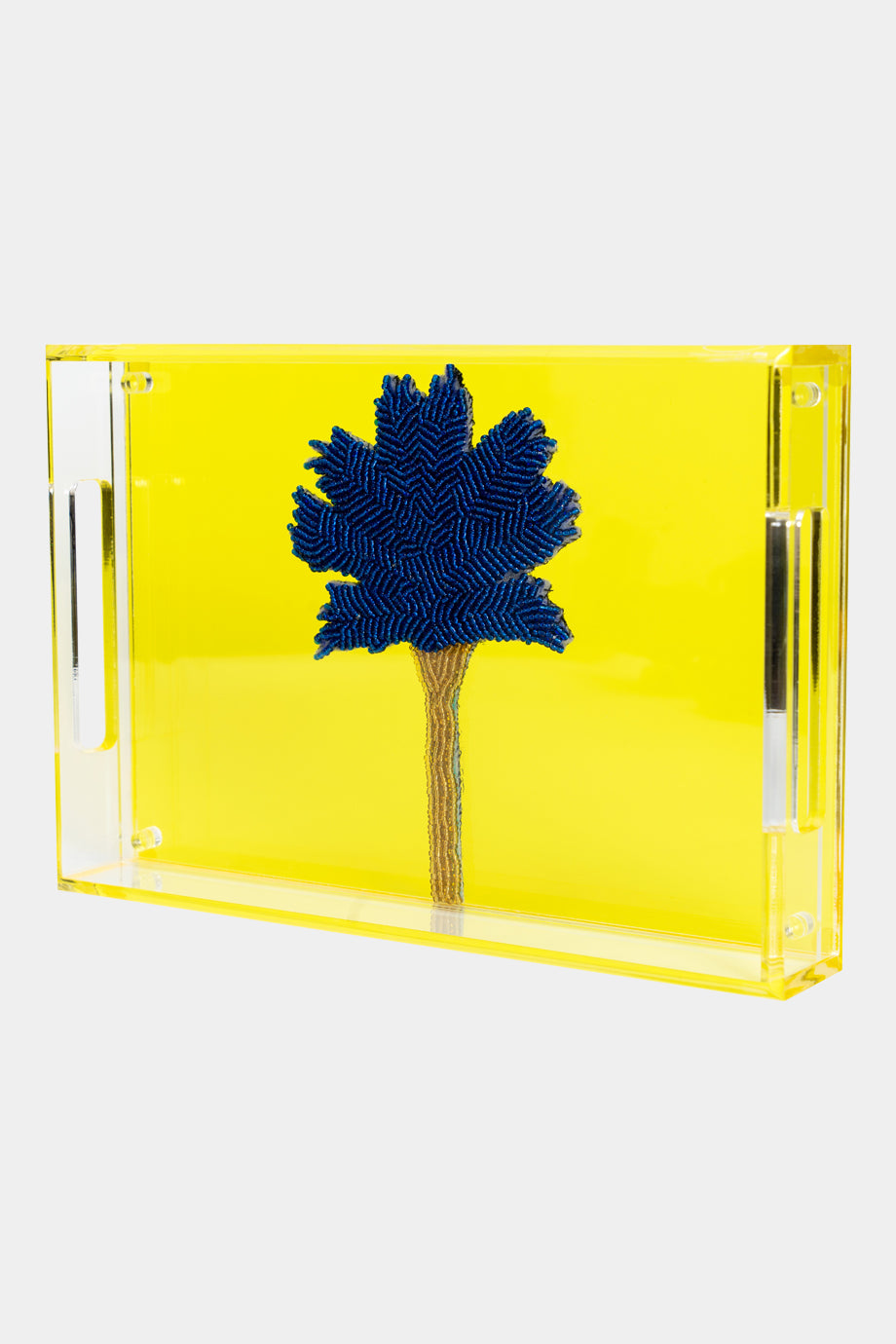 Blue Hand Beaded Palm Tree Tray