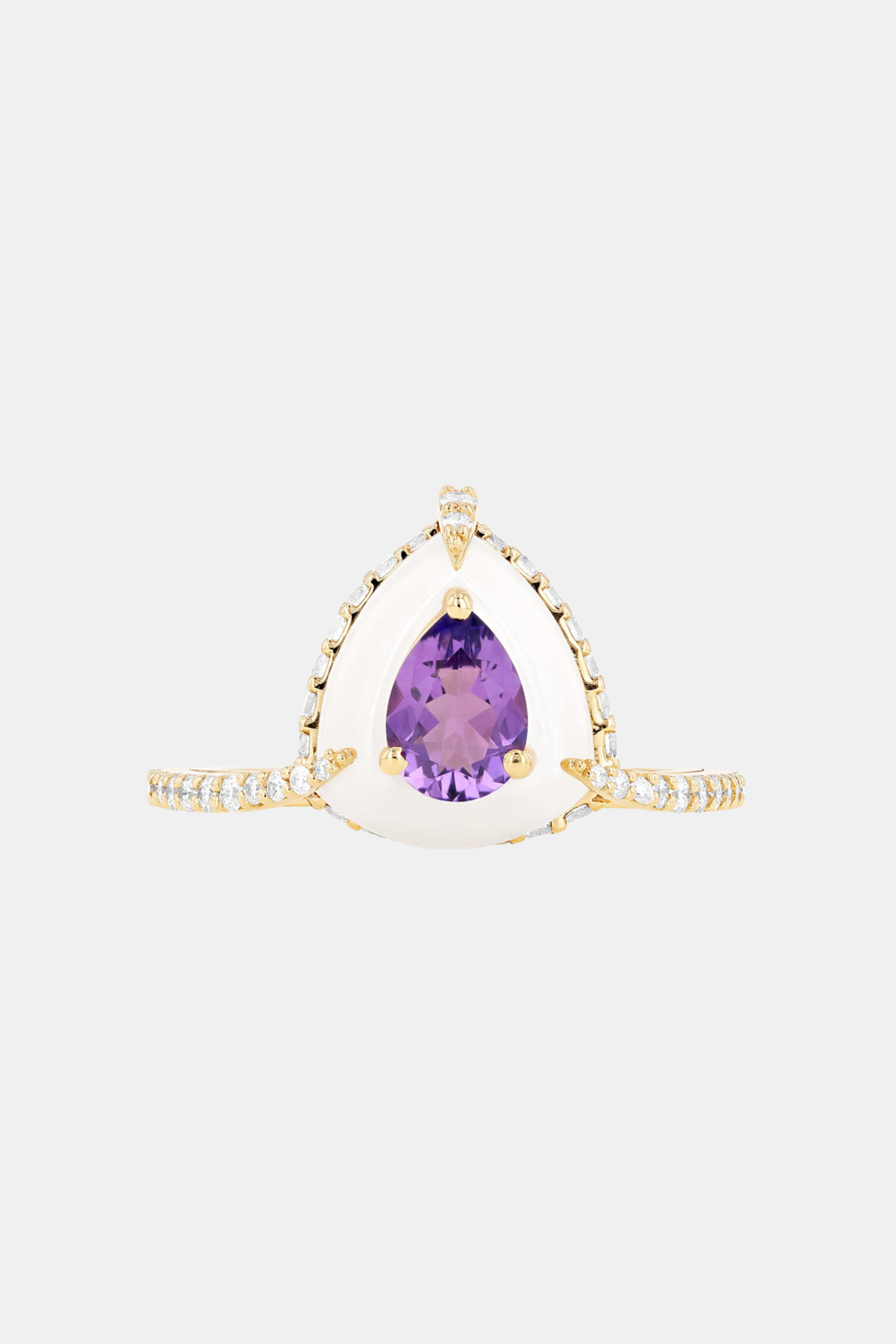 Amethyst Moonstone & Mother of Pearl Doublet Triangle Ring Merveilles