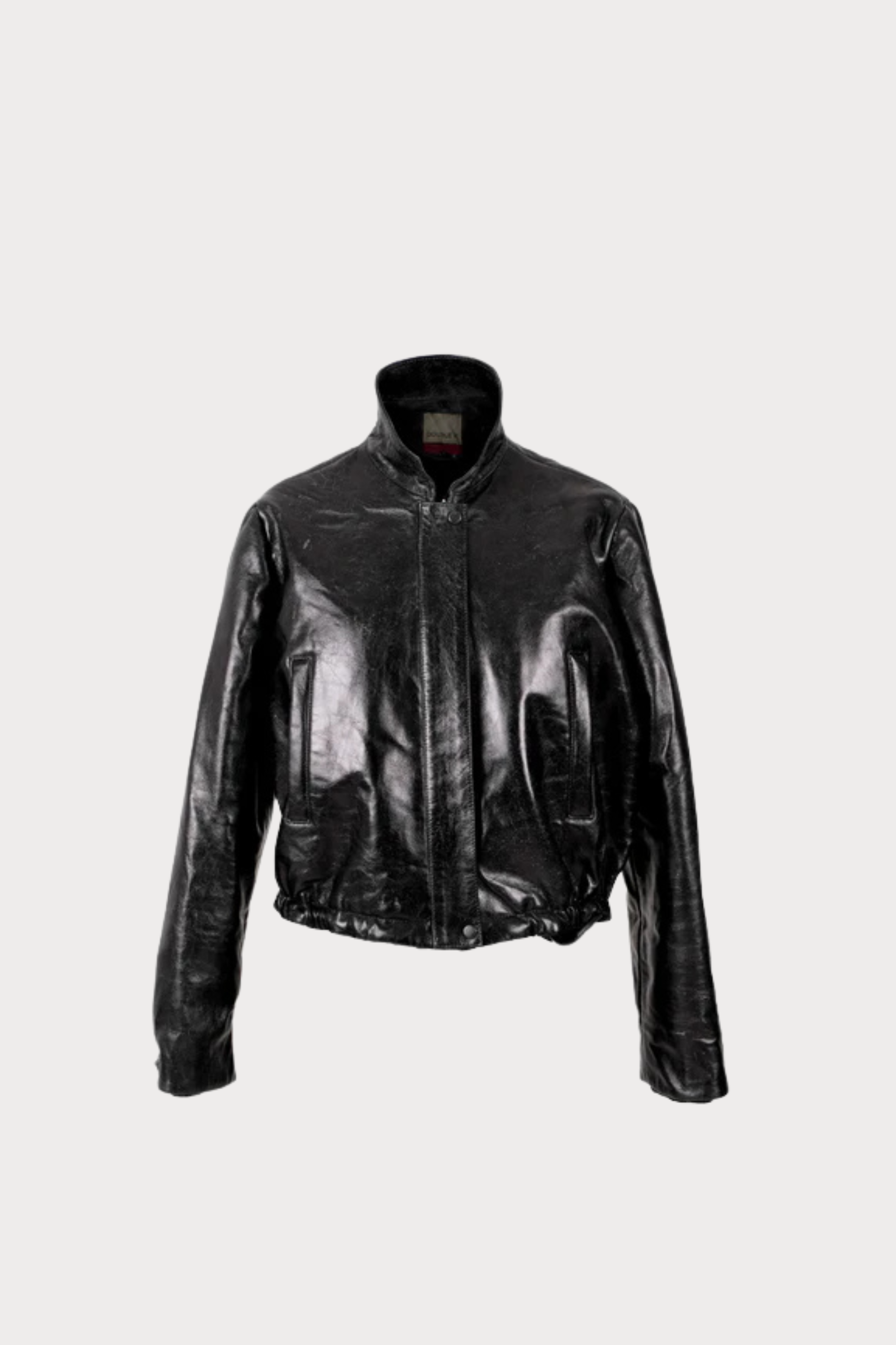 Jasper Leather Bomber Jacket Glossy Black