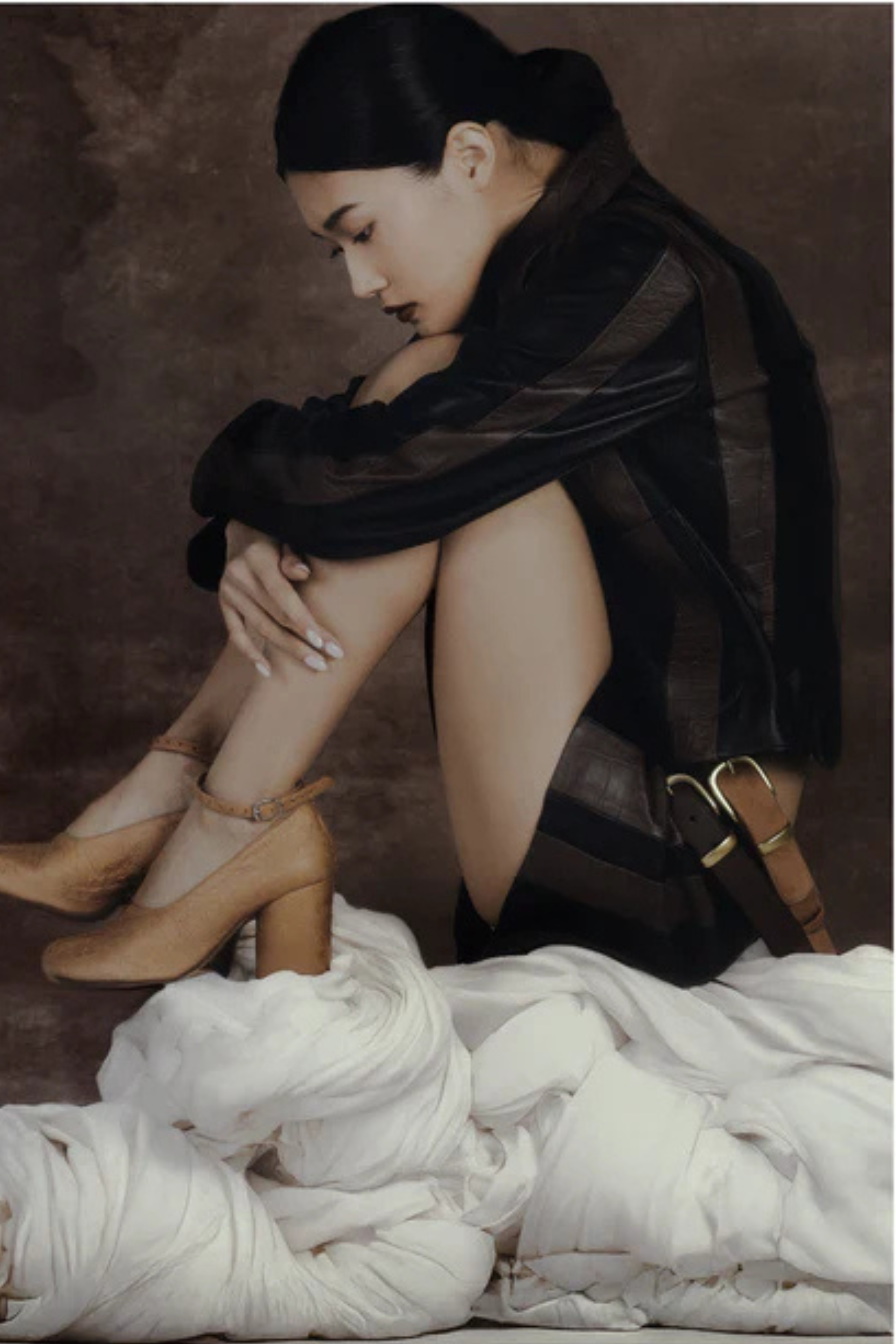 Harper Striped Leather Jacket Black x Brown croc