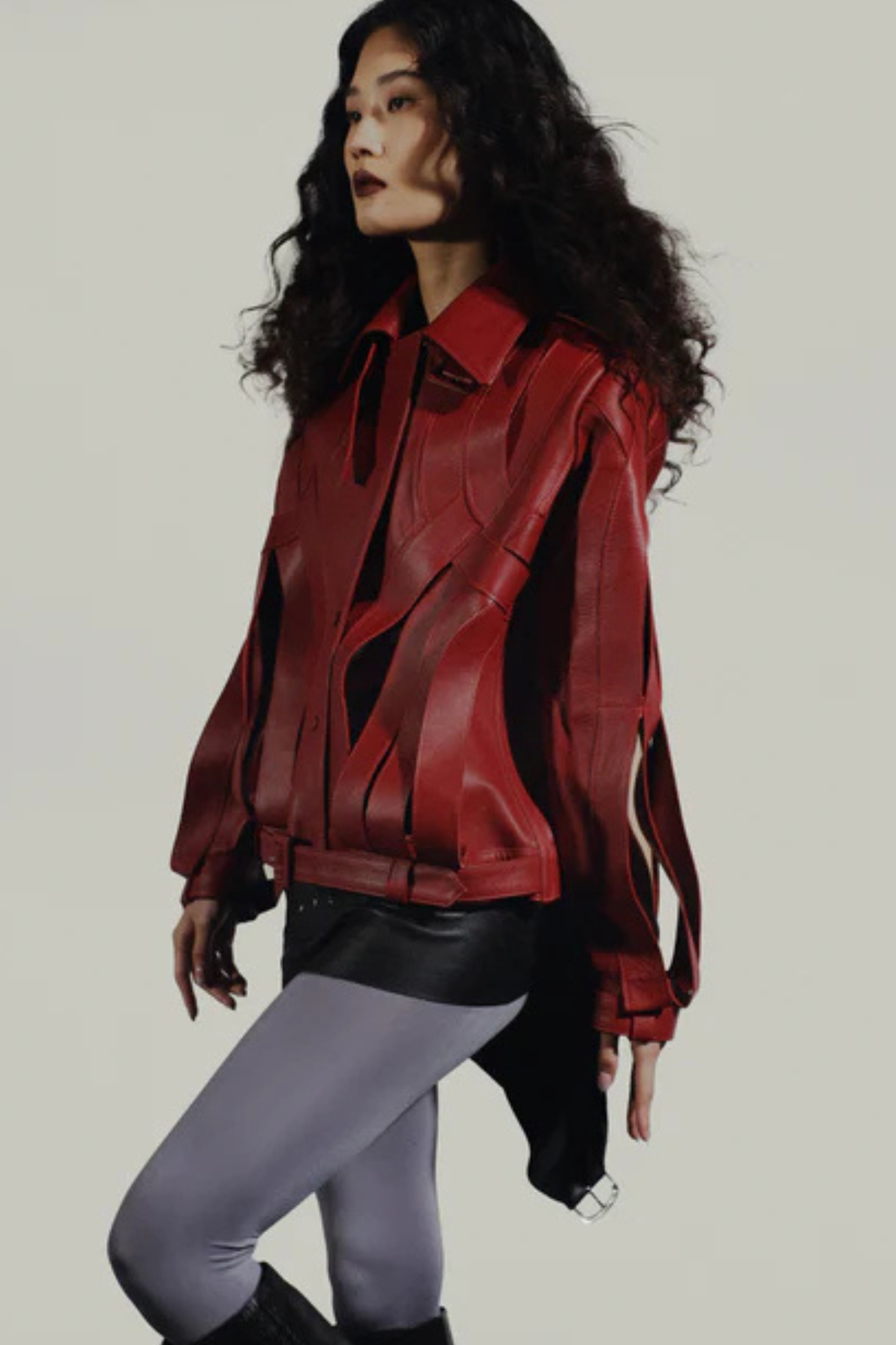 Brianna Oversized Leather Jacket Red