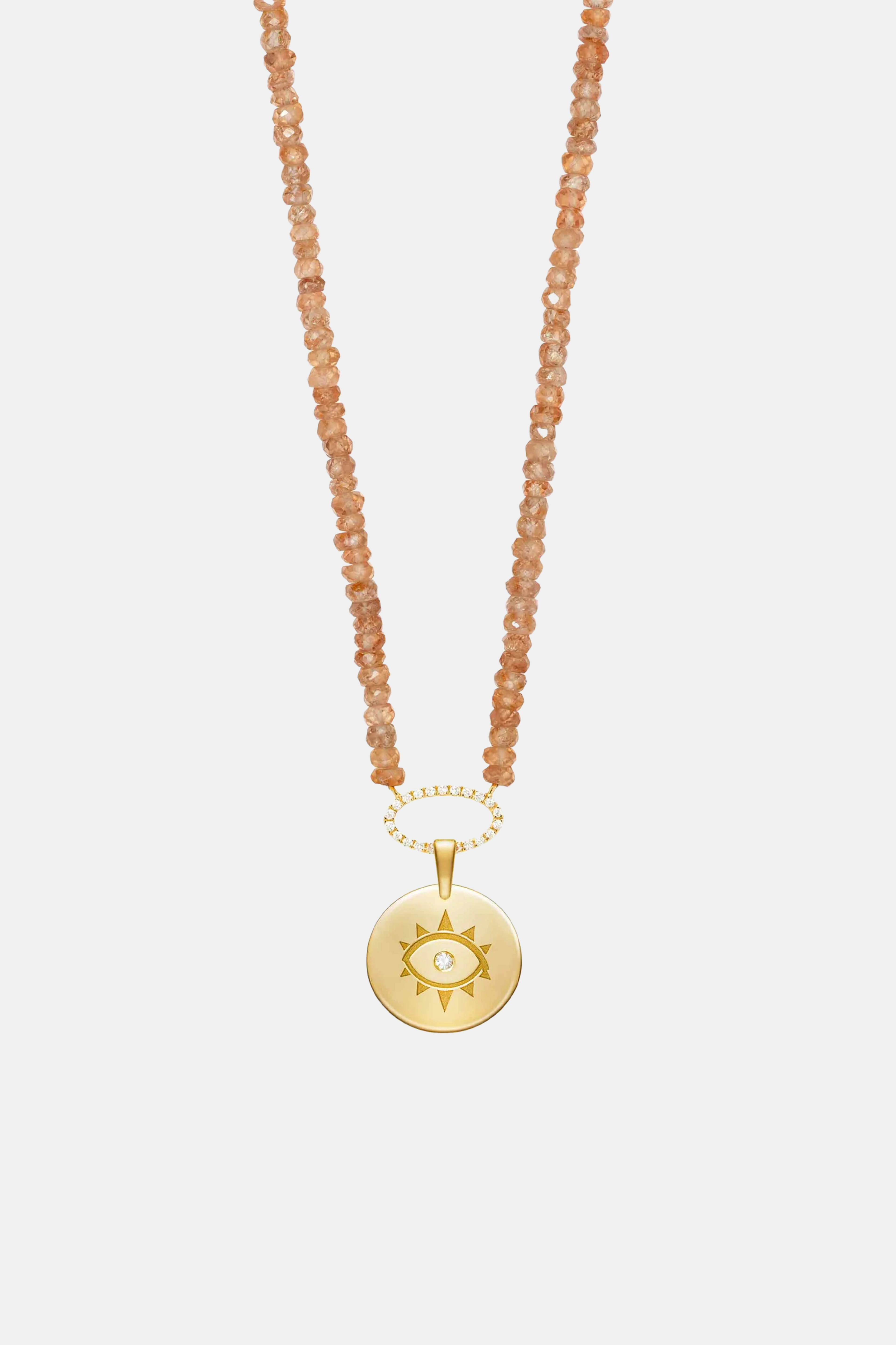 Zircon Apricot Beaded Necklace With Coin Evil Eye Pendant
