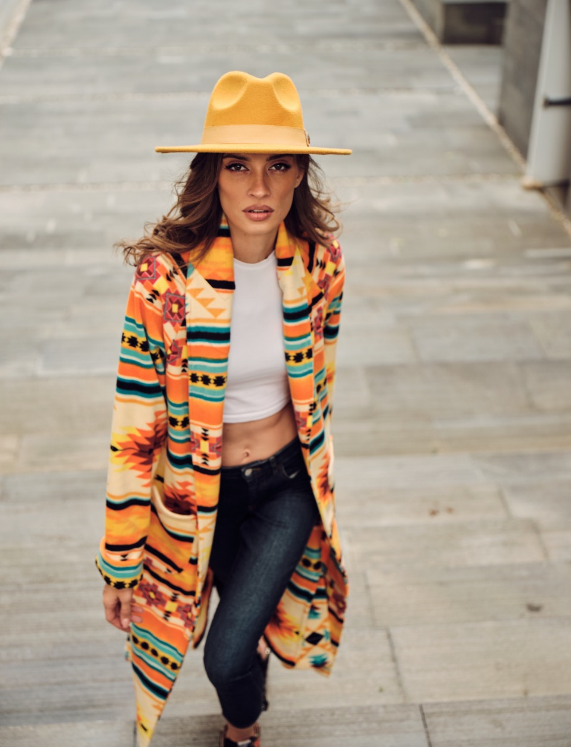 Yellow and Orange Tribal Fleece Coat