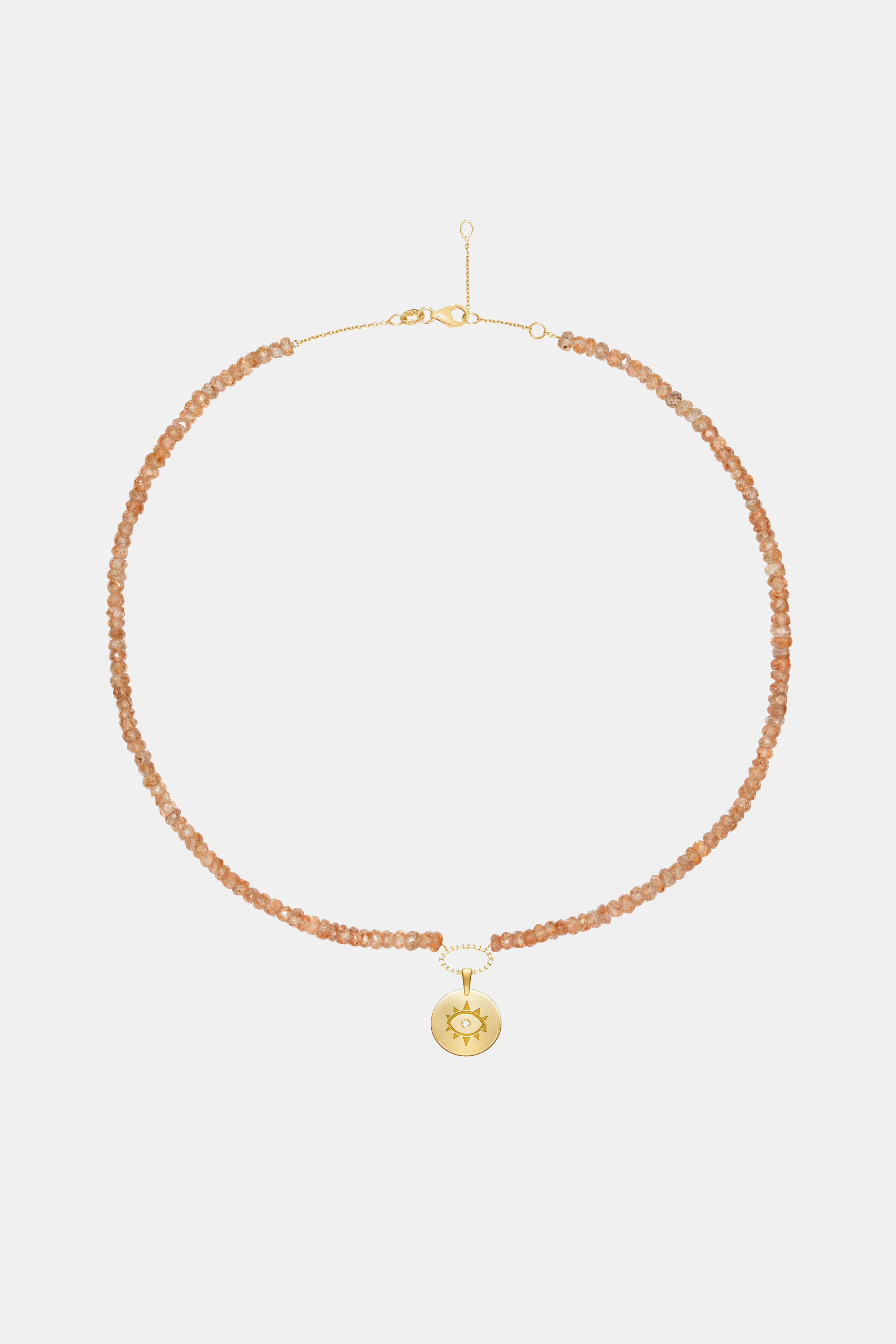 Zircon Apricot Beaded Necklace With Coin Evil Eye Pendant