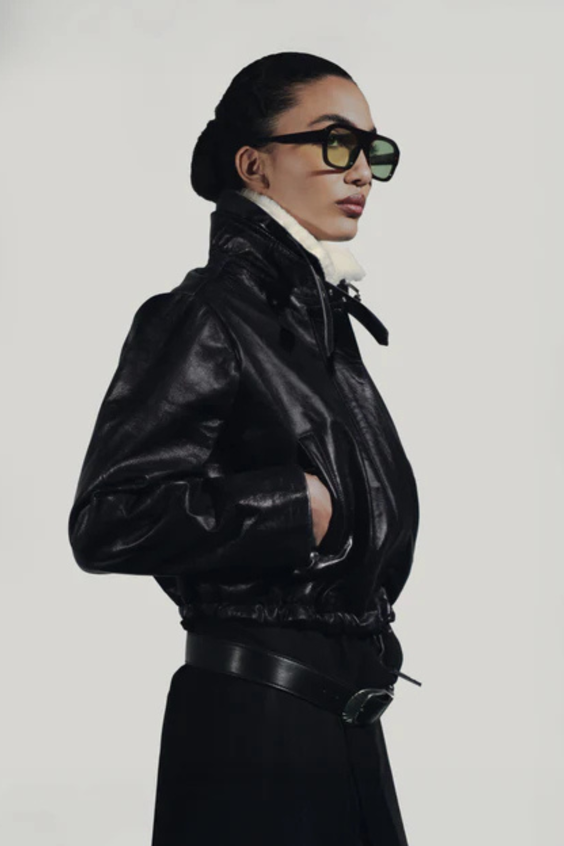 Jasper Leather Bomber Jacket Glossy Black