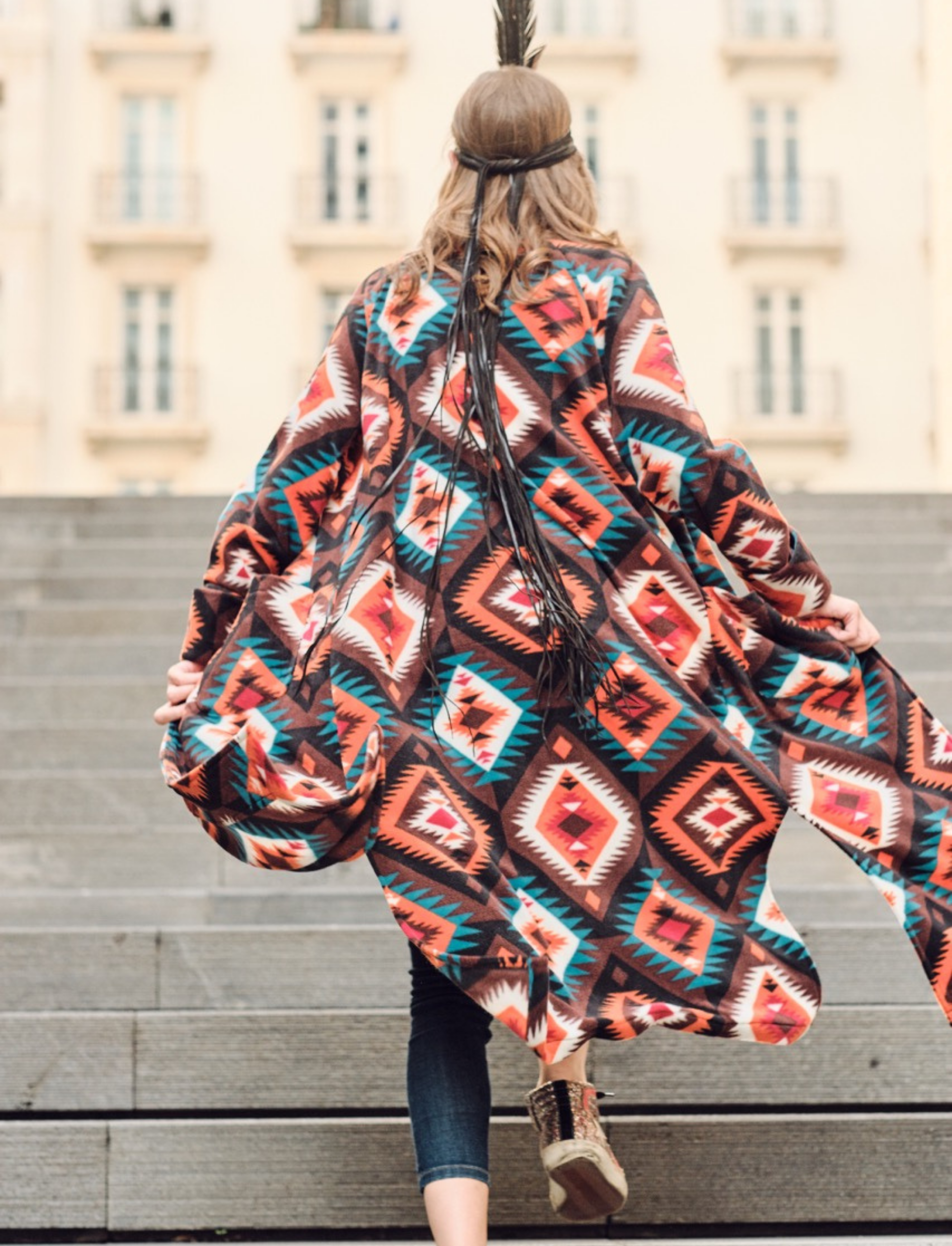 Orange and Brown Tribal Fleece Coat