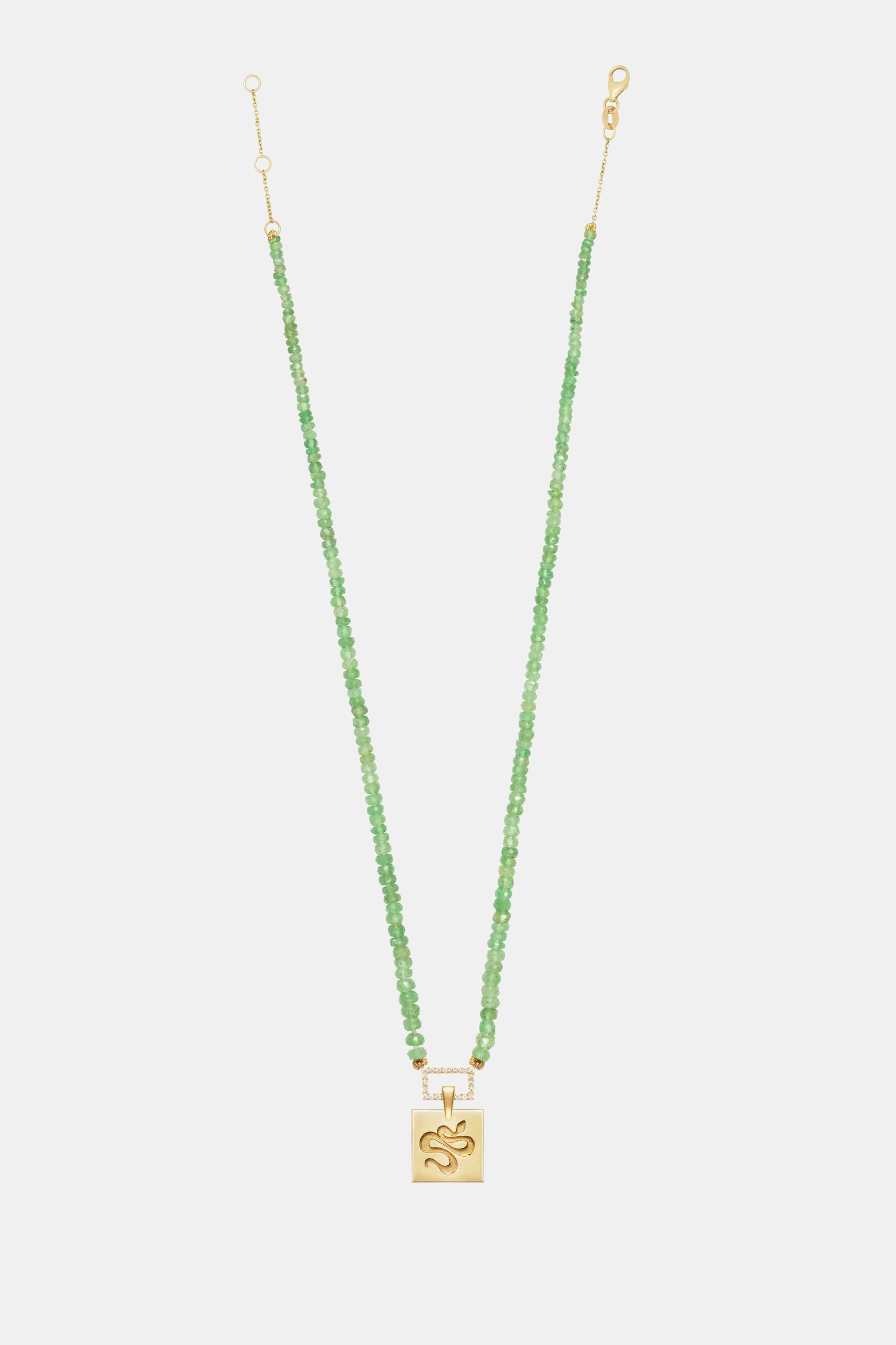 Tsavoite Beaded Necklace With Squared Snake Pendant