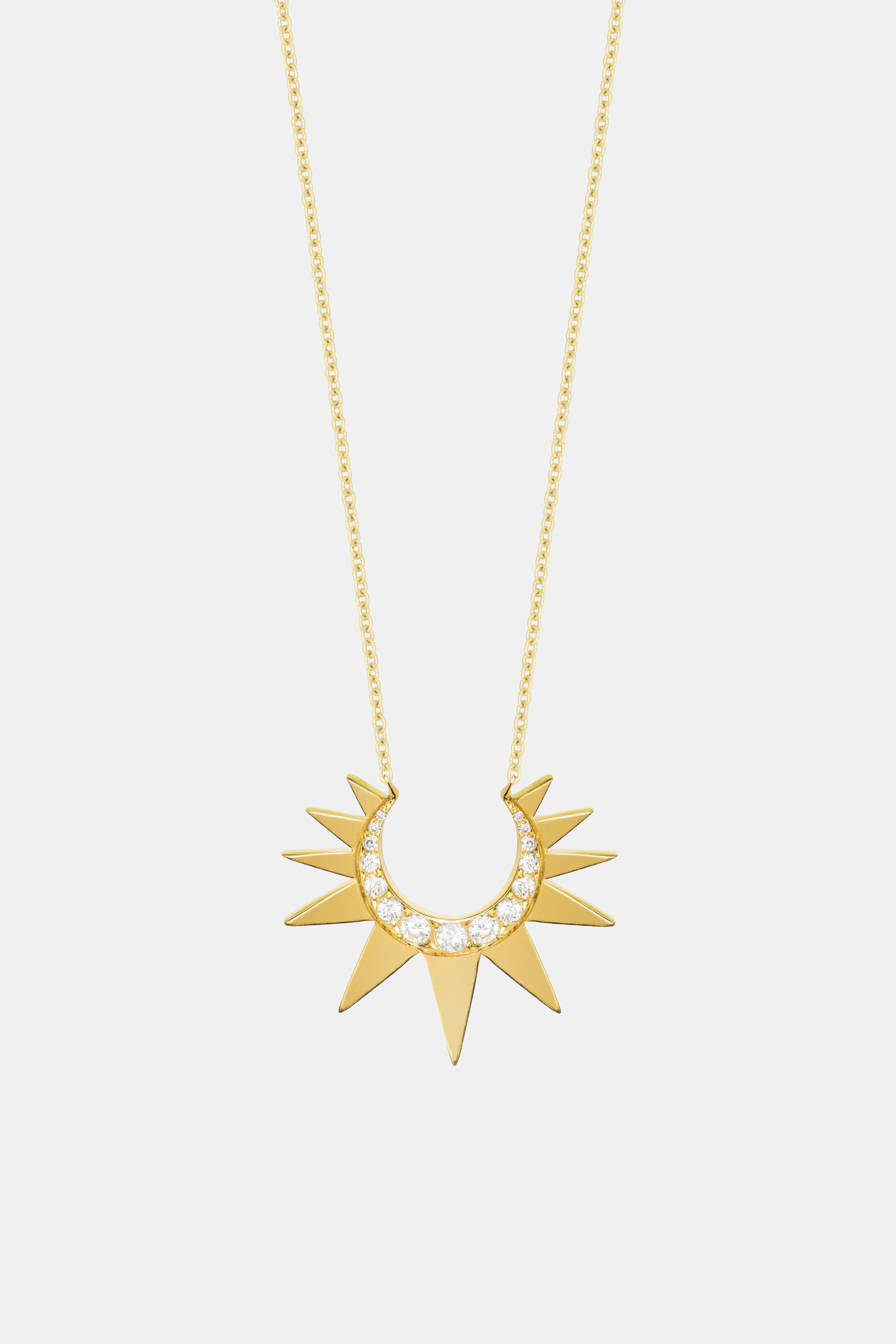 Chain Necklace With Small Diamond Crescent Sun