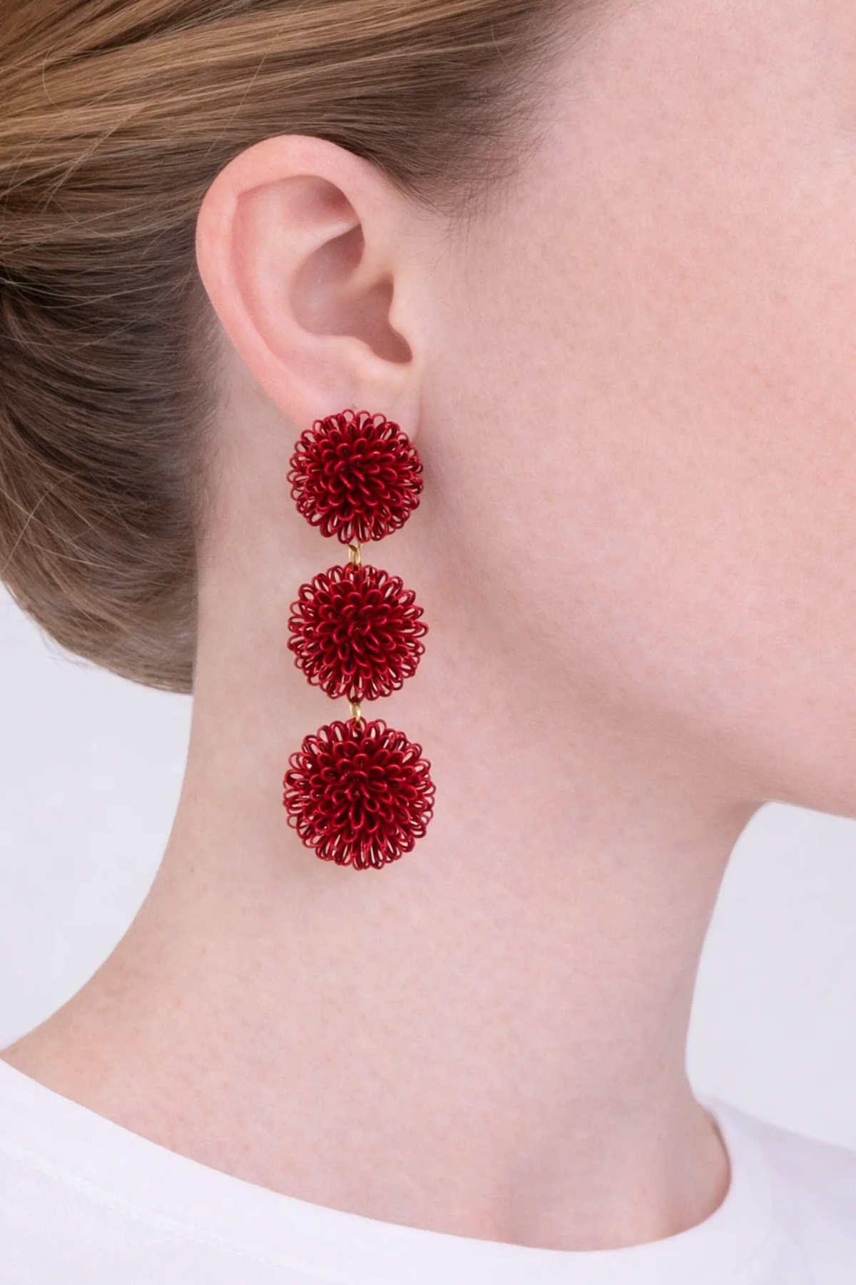 Red Pompom Earrings