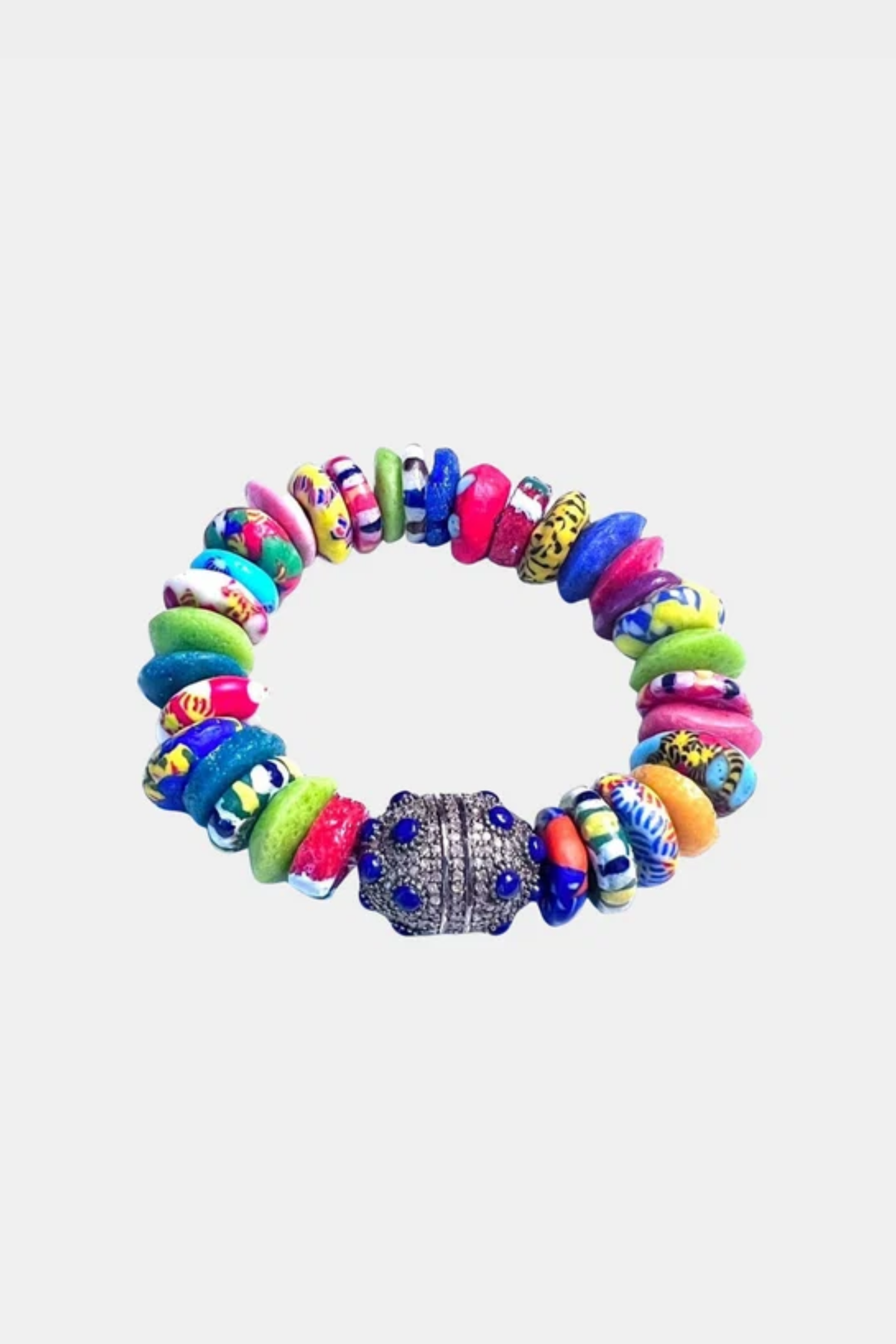 Mixed Colorful Ghana Stretch Bracelet with Lapis Nugget
