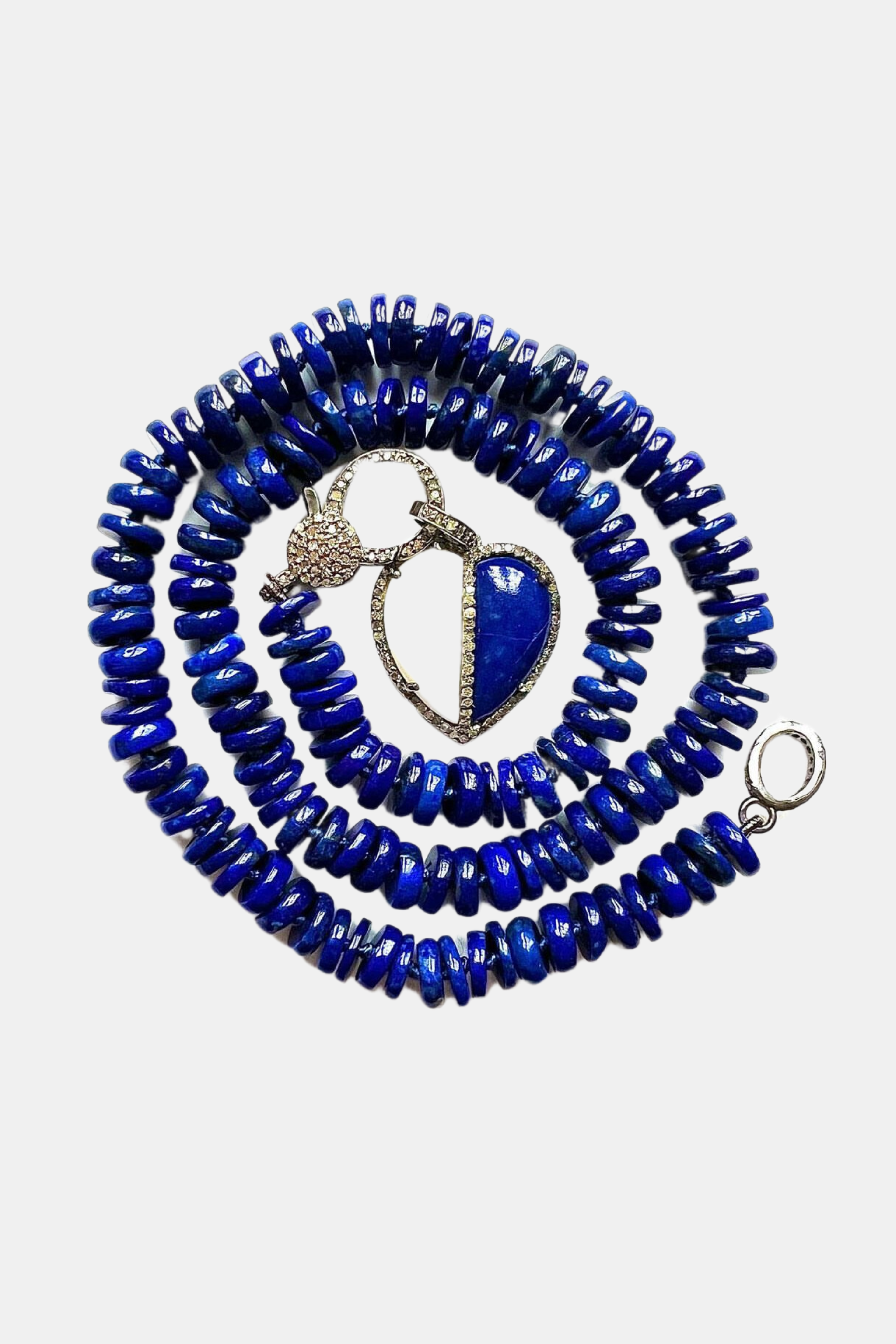 Lapis Knotted Pave Diamond Heart Necklace
