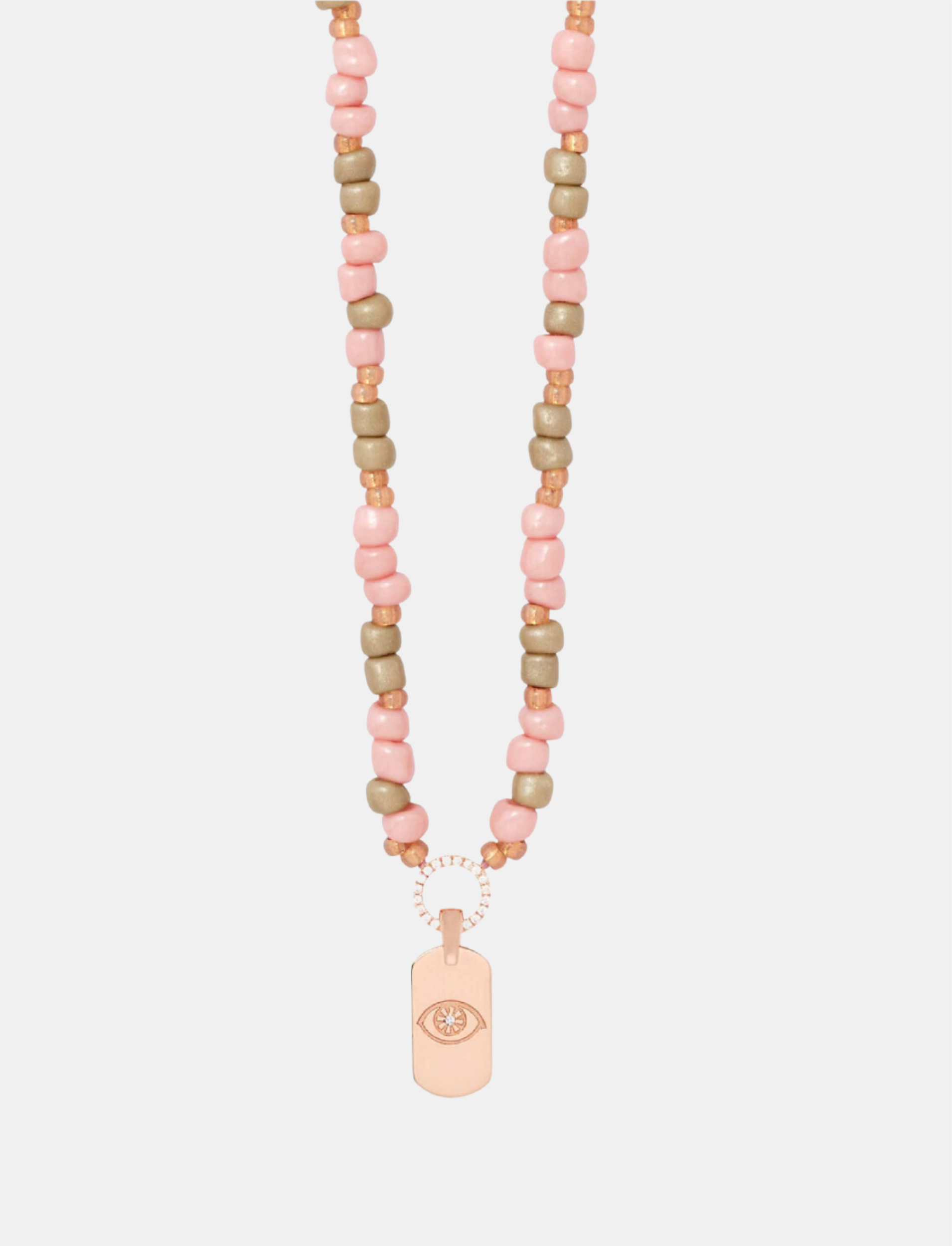 Dusty Pink Beaded Necklace with Tag Pendant