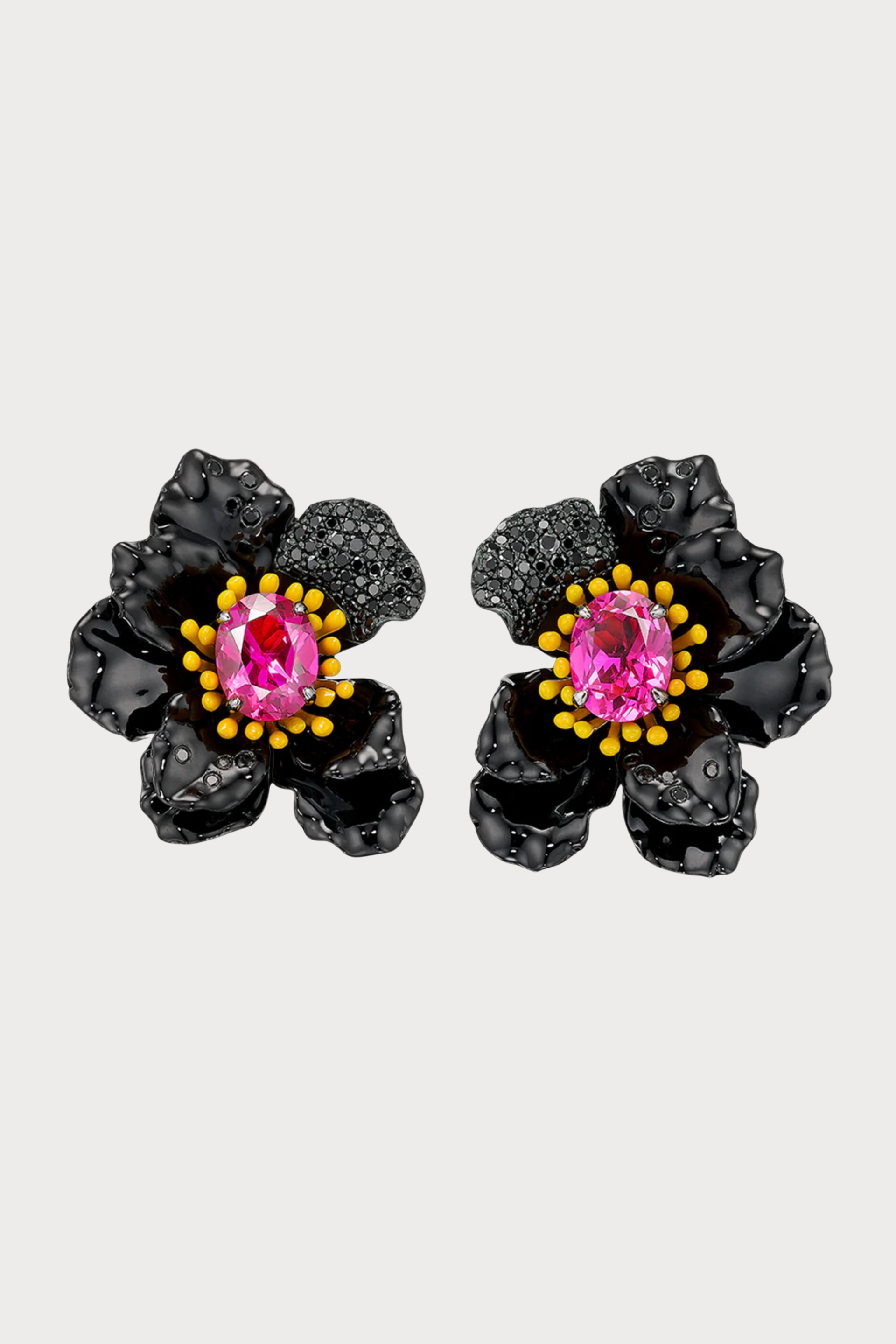 Black Diamond Fuchsia Poppy Earrings