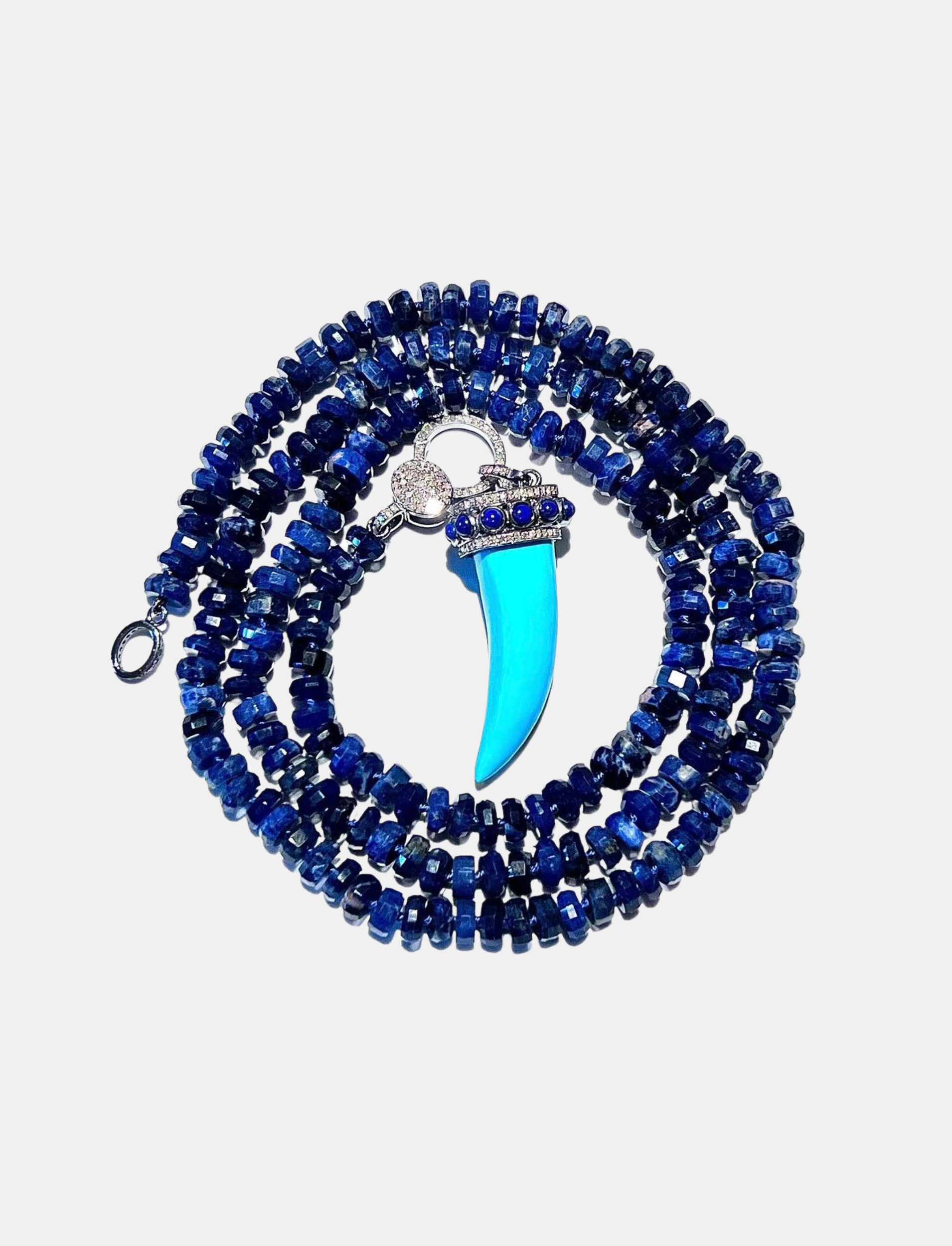 Sodalite Diamond Turquoise Horn Necklace