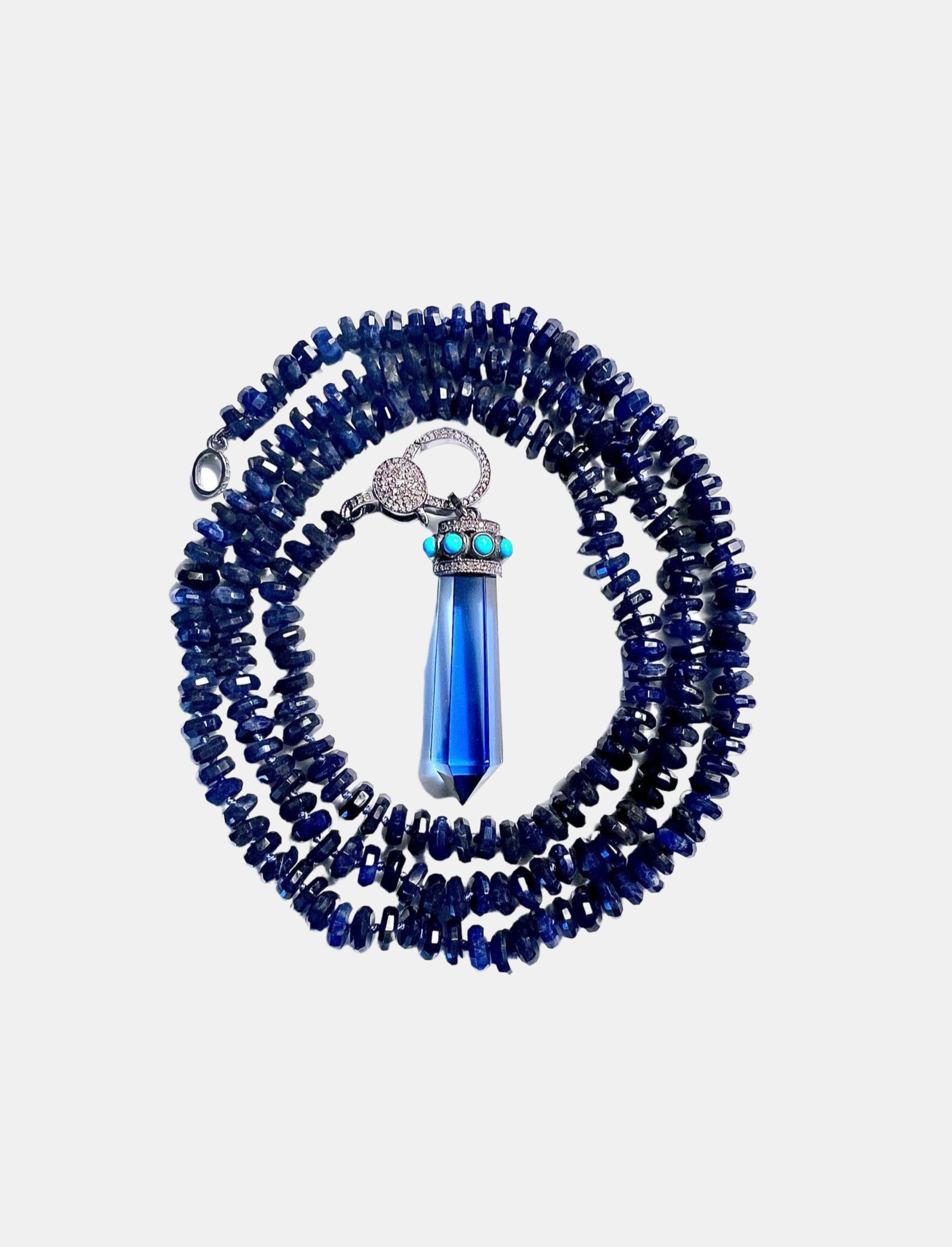 Sodalite Knotted Necklace and Turquoise Crystal