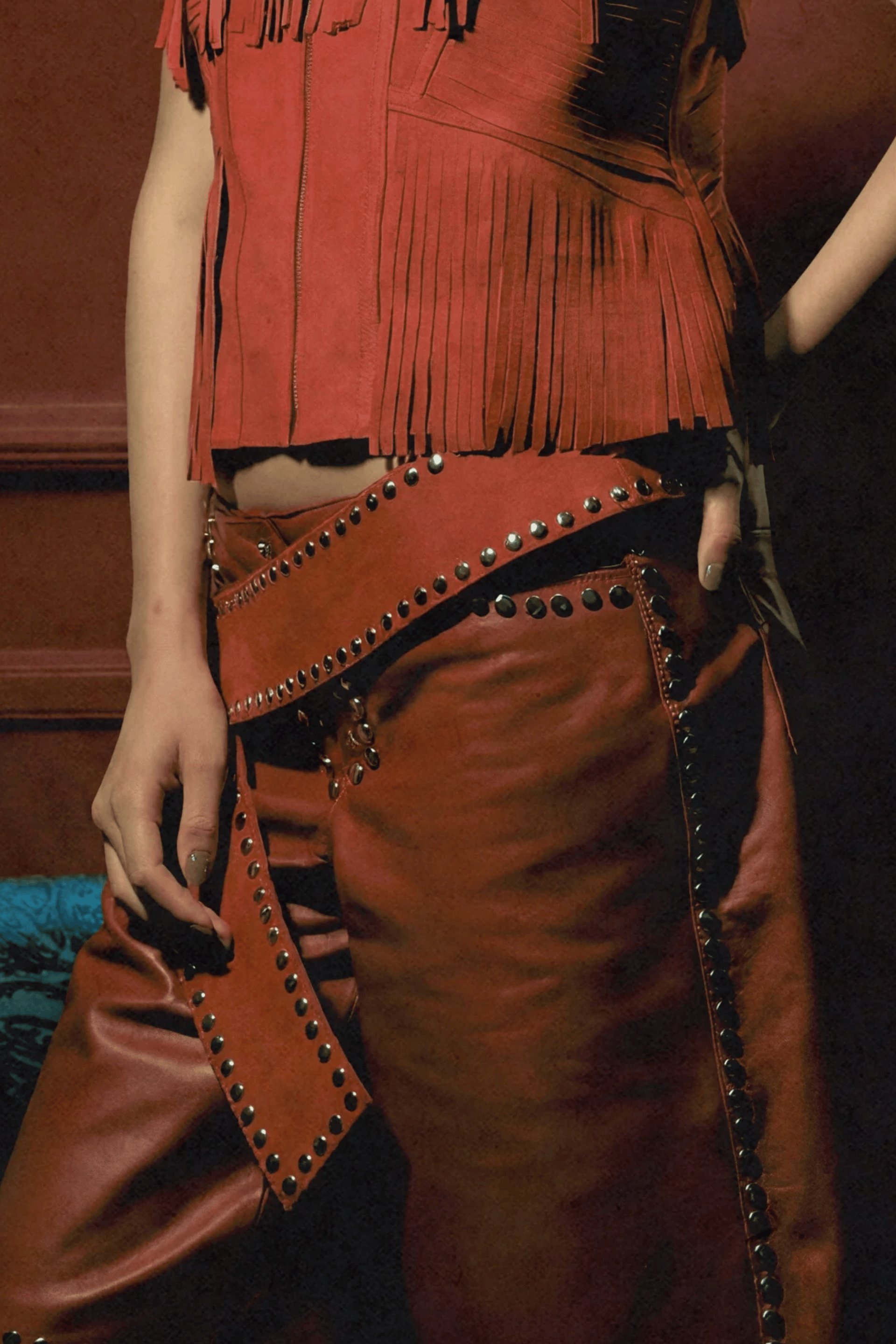 Callie Leather Studded Shorts Red