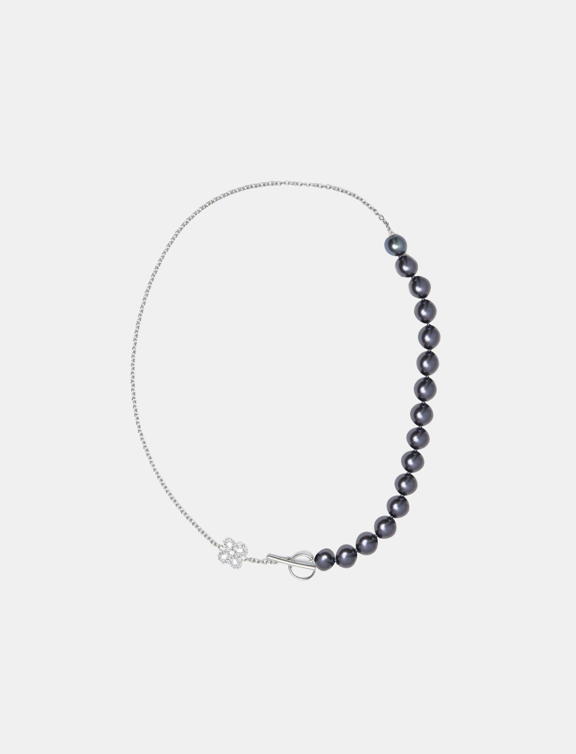White Gold Diamond Choker Necklace With Black Pearls