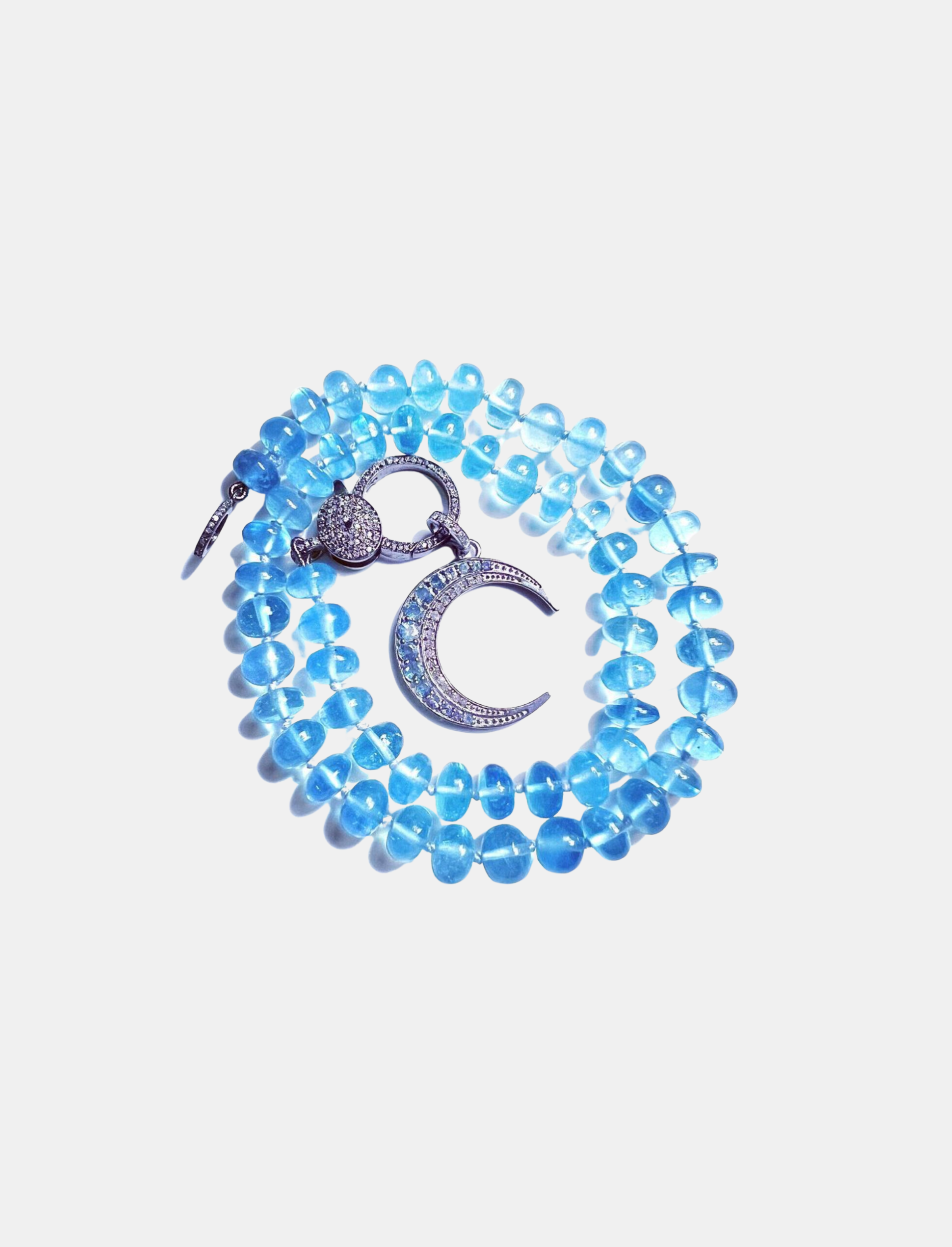 Aquamarine Knotted Necklace with Moon Pendant