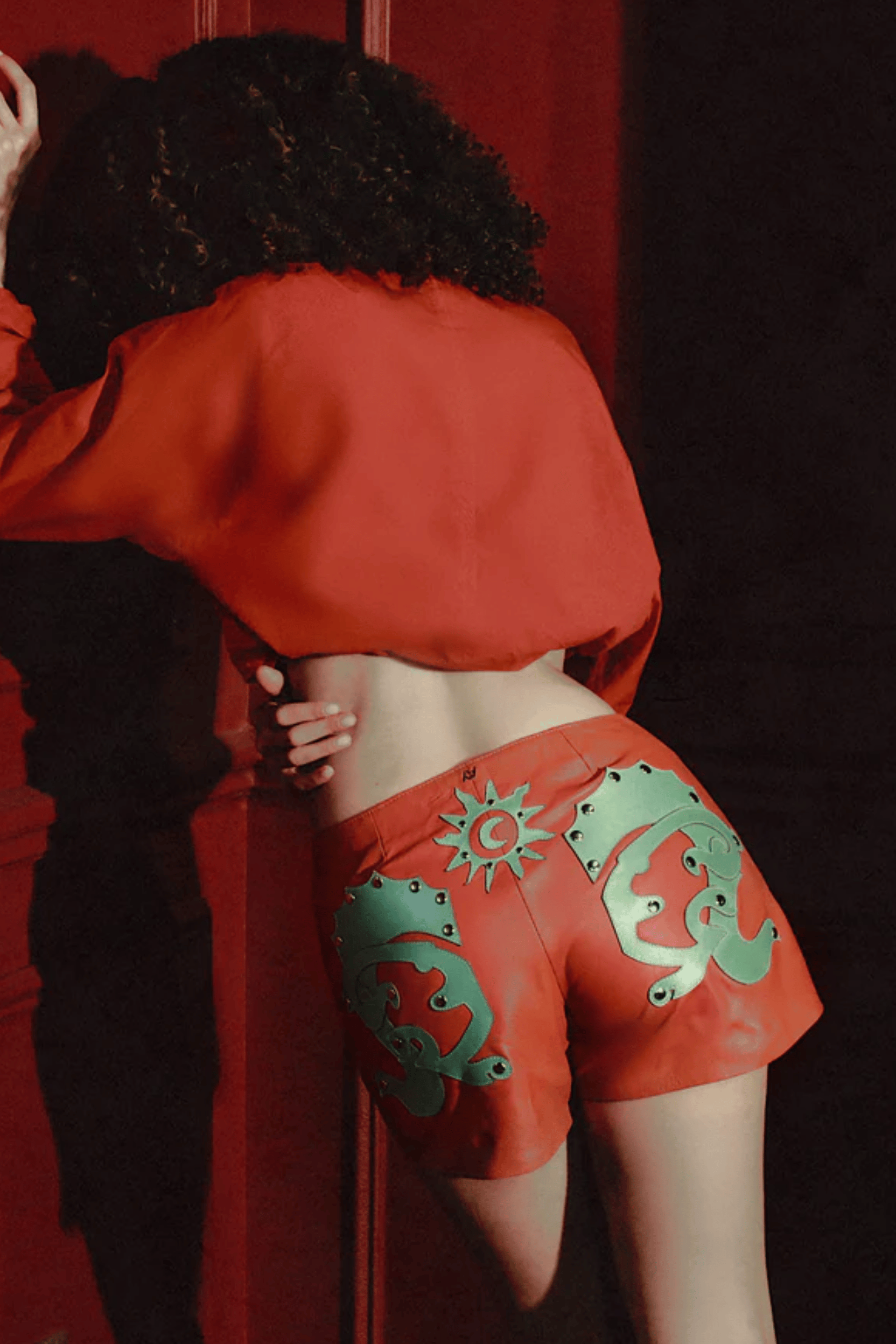 Jason Leather Laser-Cut Shorts Orange