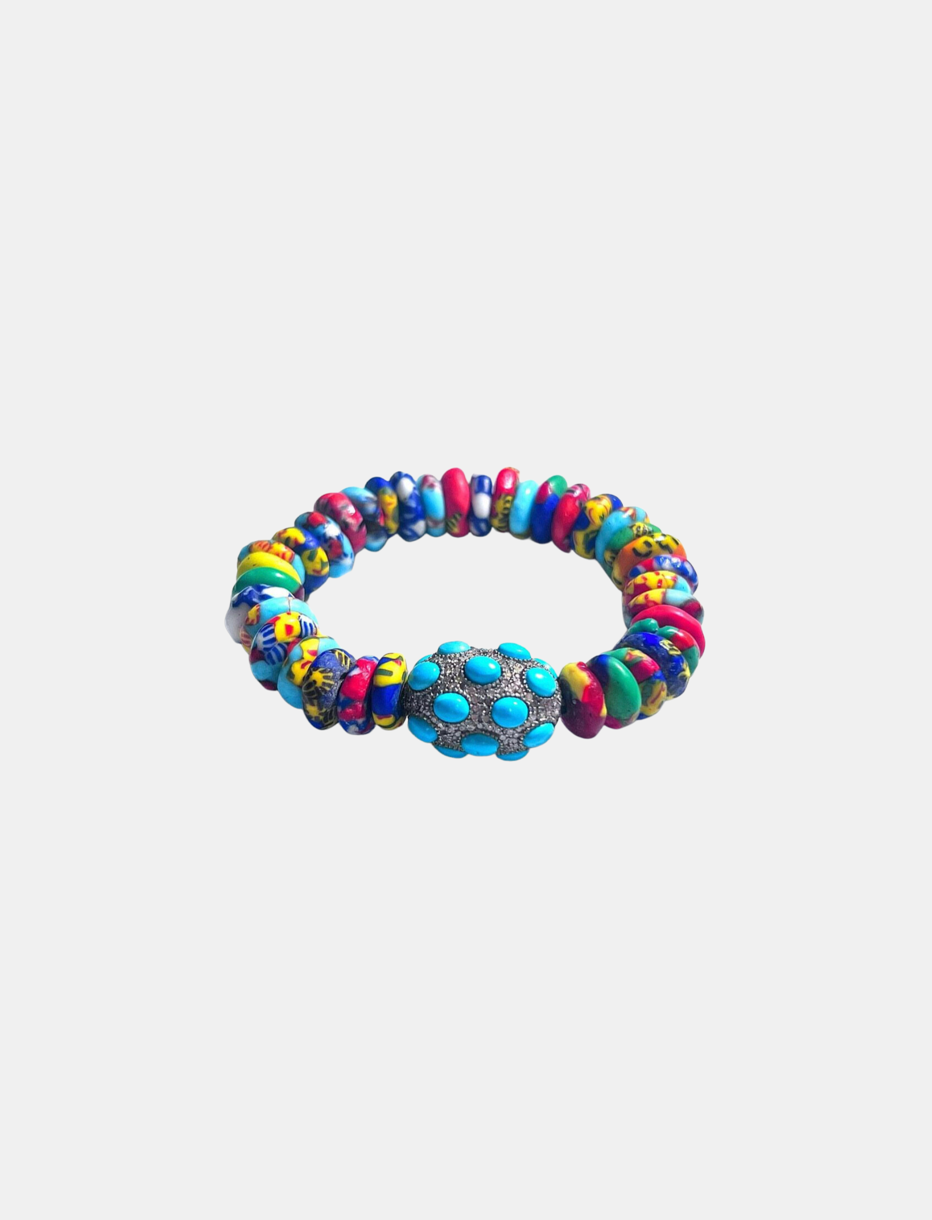 Multi Color Ghana Bracelet with Turquoise Oval