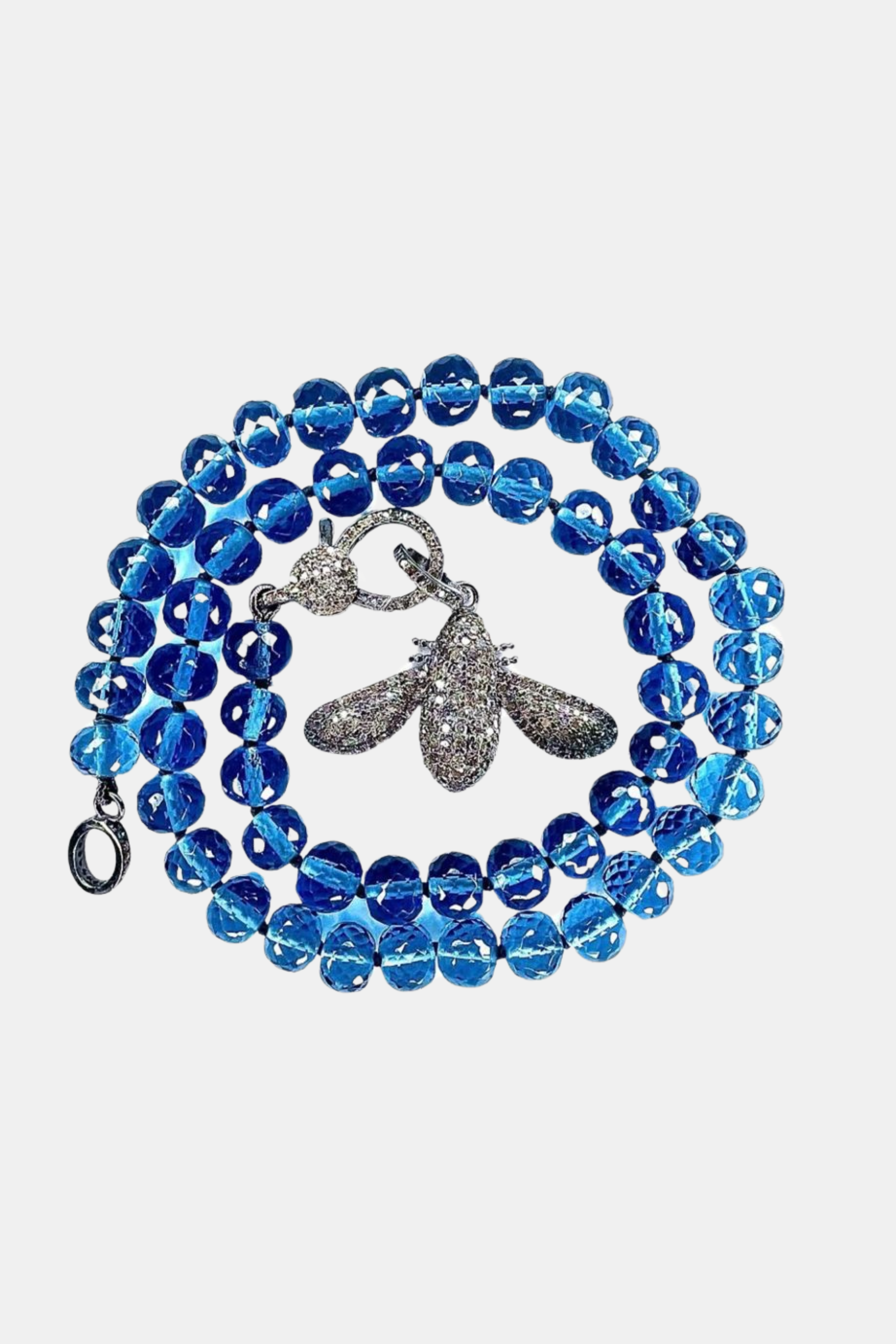 Blue Quartz Diamond Bee Necklace