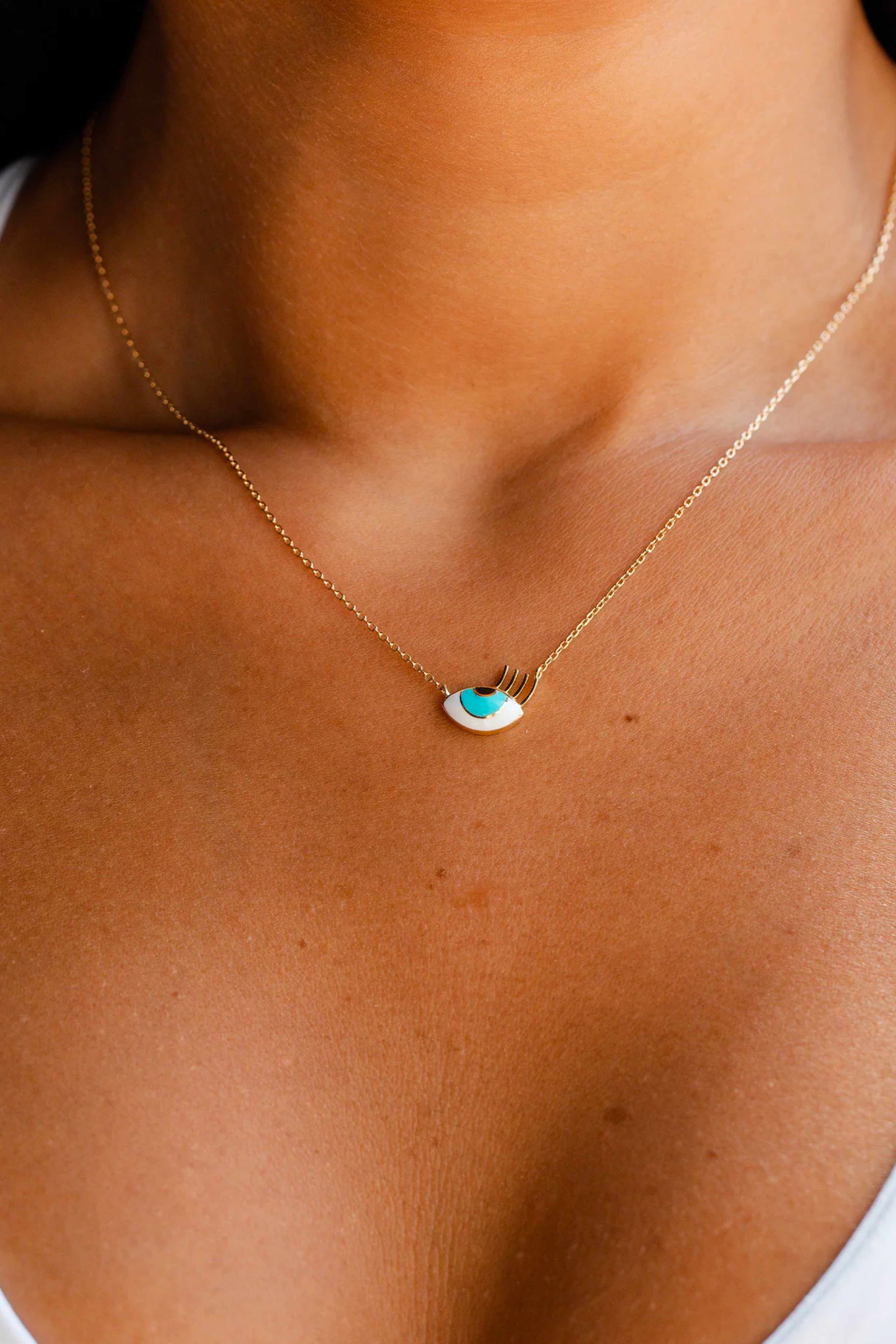 Mini Flirty Enamel Aqua Eye Necklace