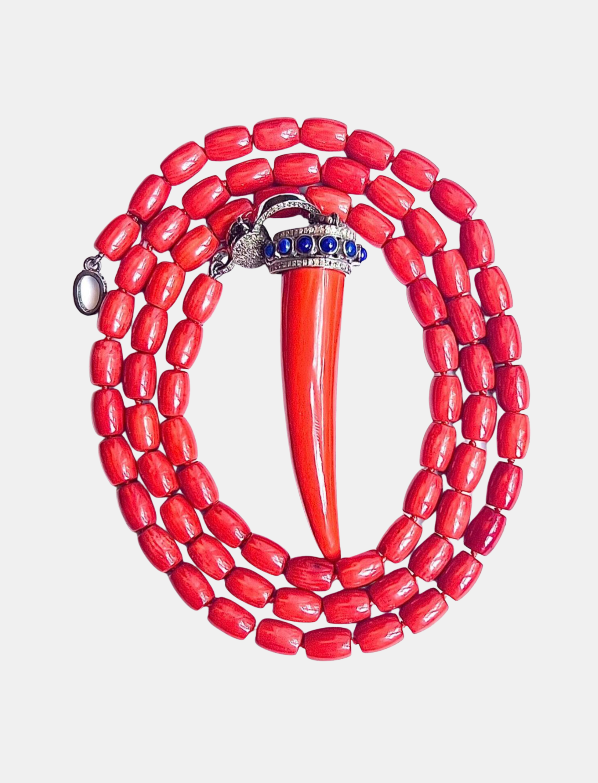 Coral Diamond Horn Necklace Blue & Red