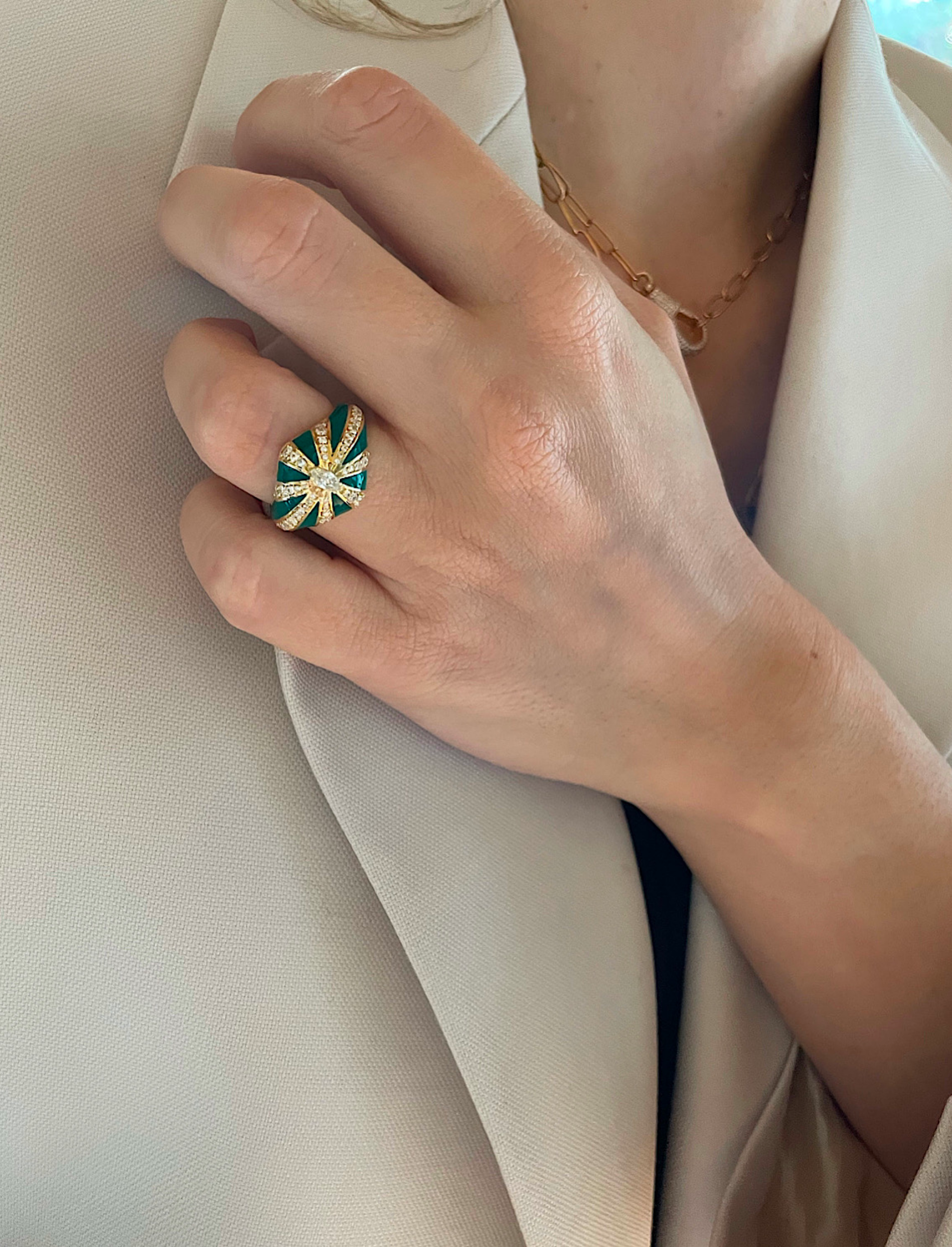 Lila Ring with Green Enamel
