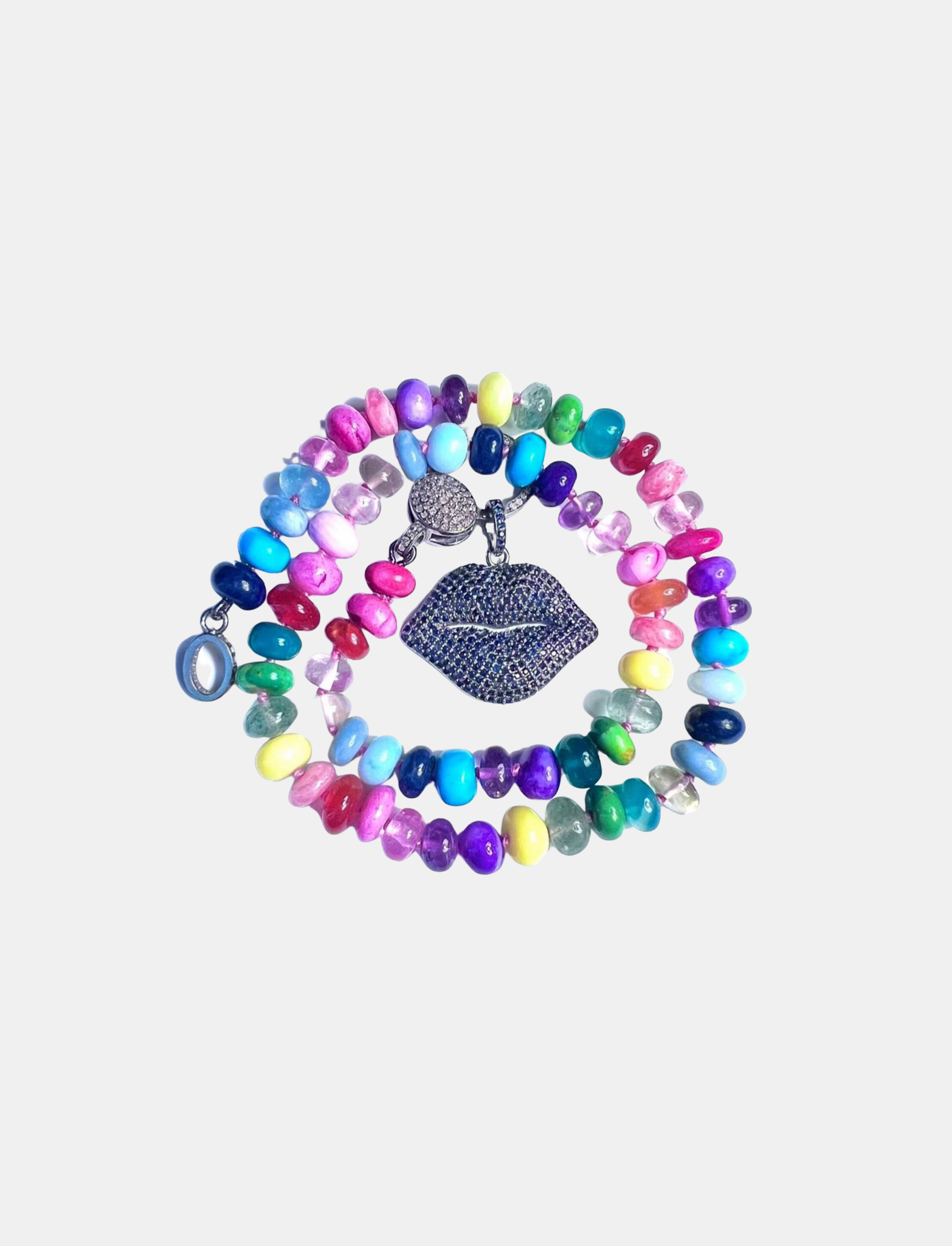 Mixed Gem Knotted Necklace with Sapphire Lips