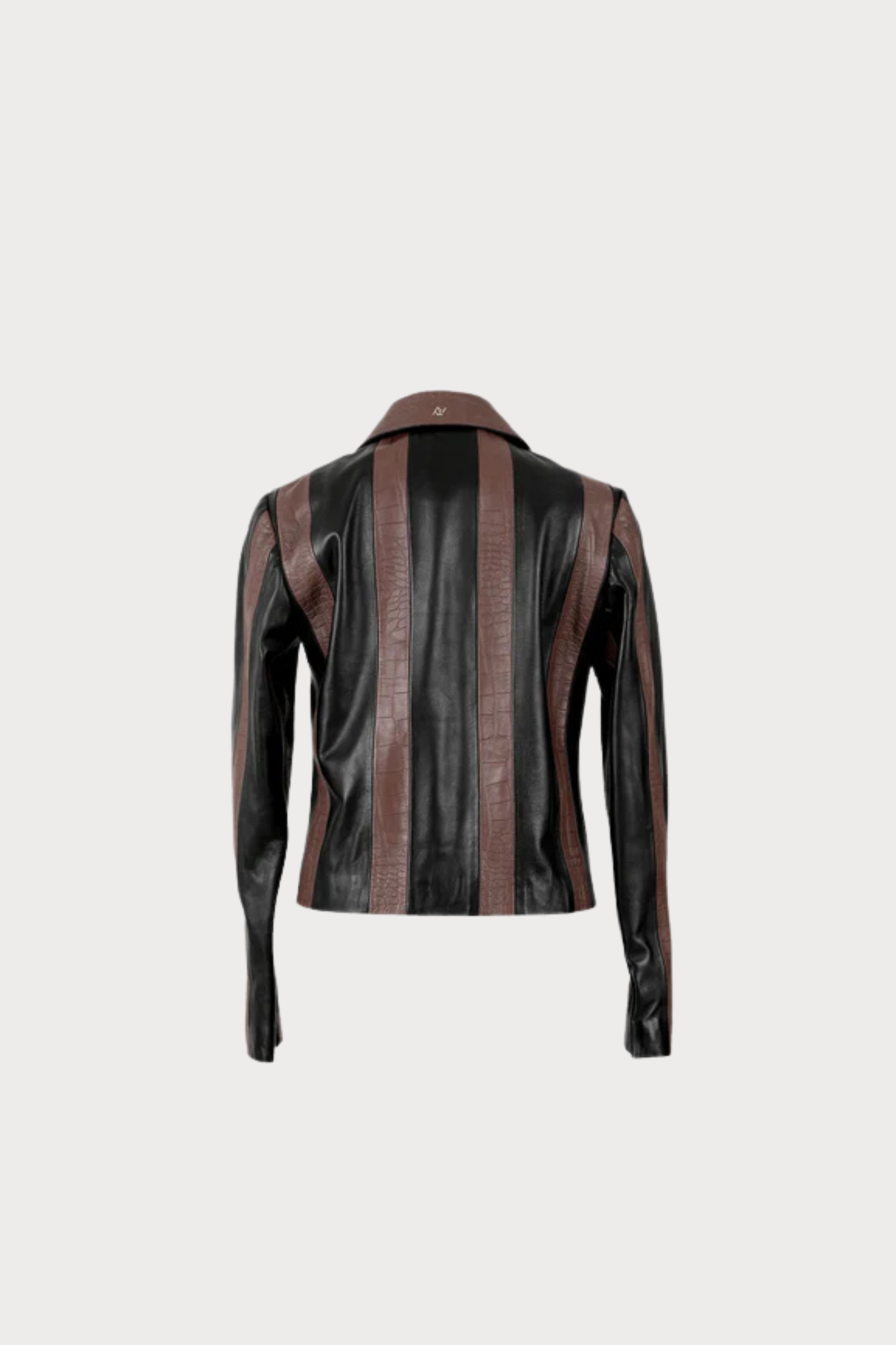 Harper Striped Leather Jacket Black x Brown croc