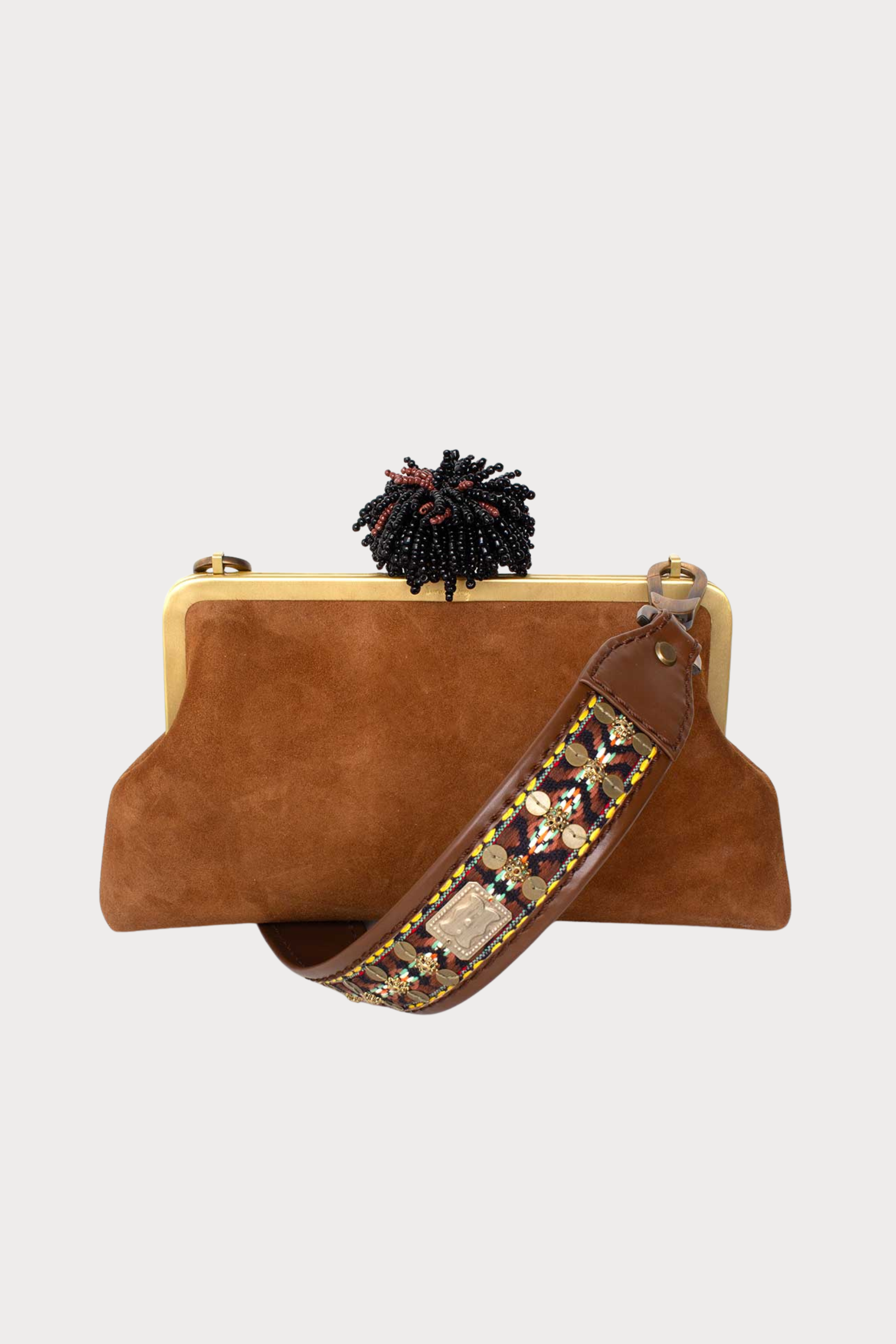 Dahlia On Brown Suede Classic Bag With Strap