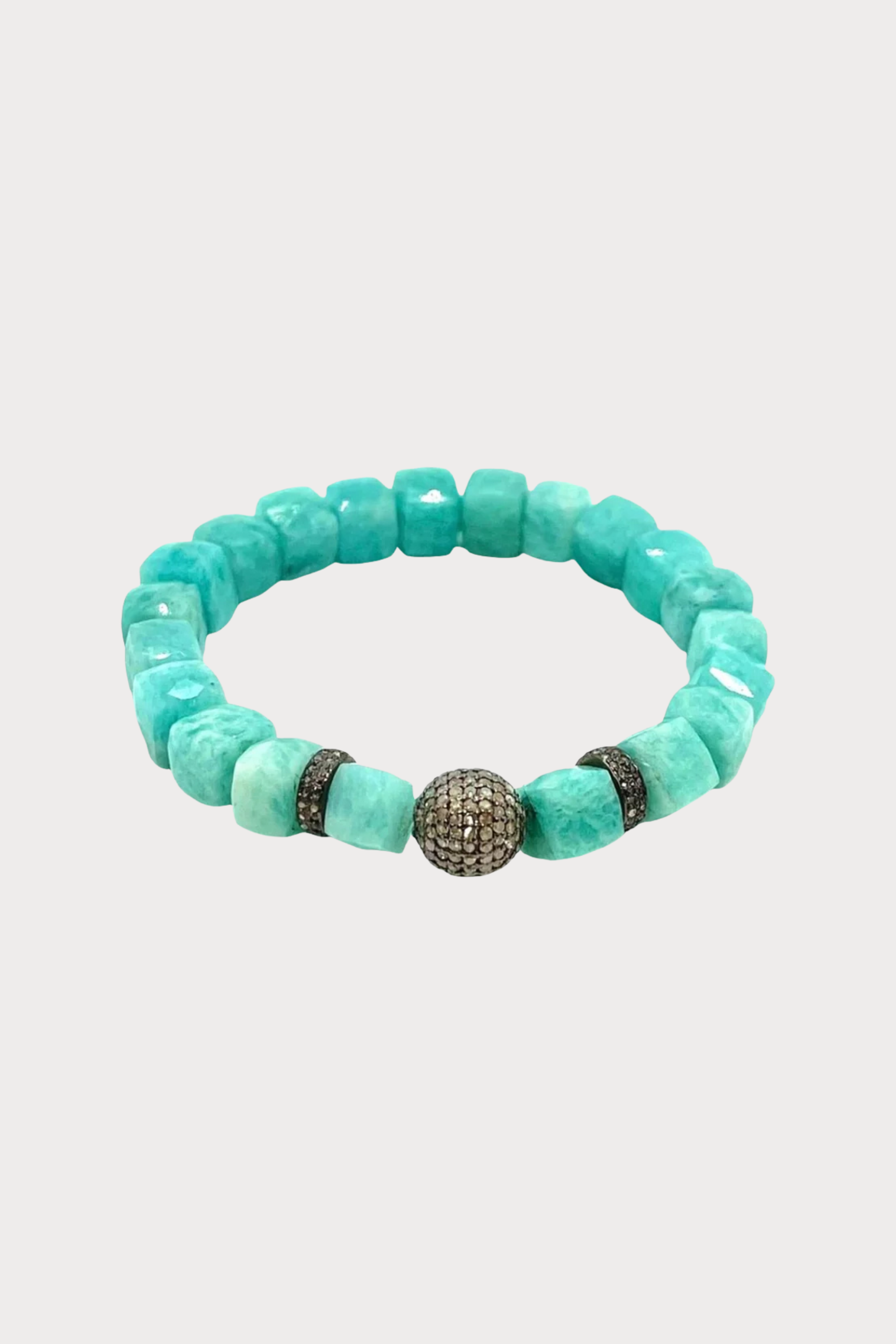 Amazonite Stretch Bracelet with Pave Diamond Ball