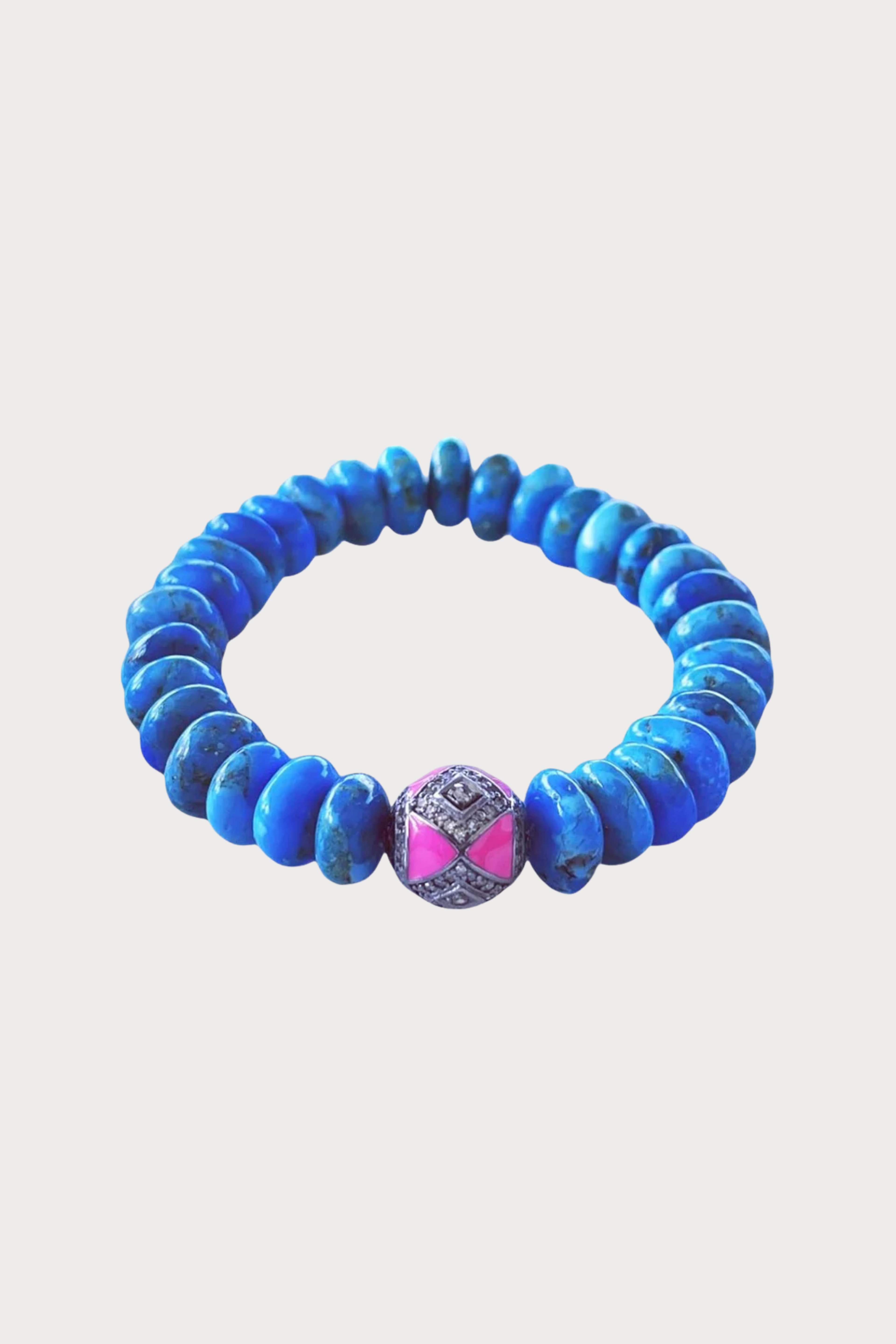 Turquoise Stretch Bracelet with Pink Pave Diamond Ball