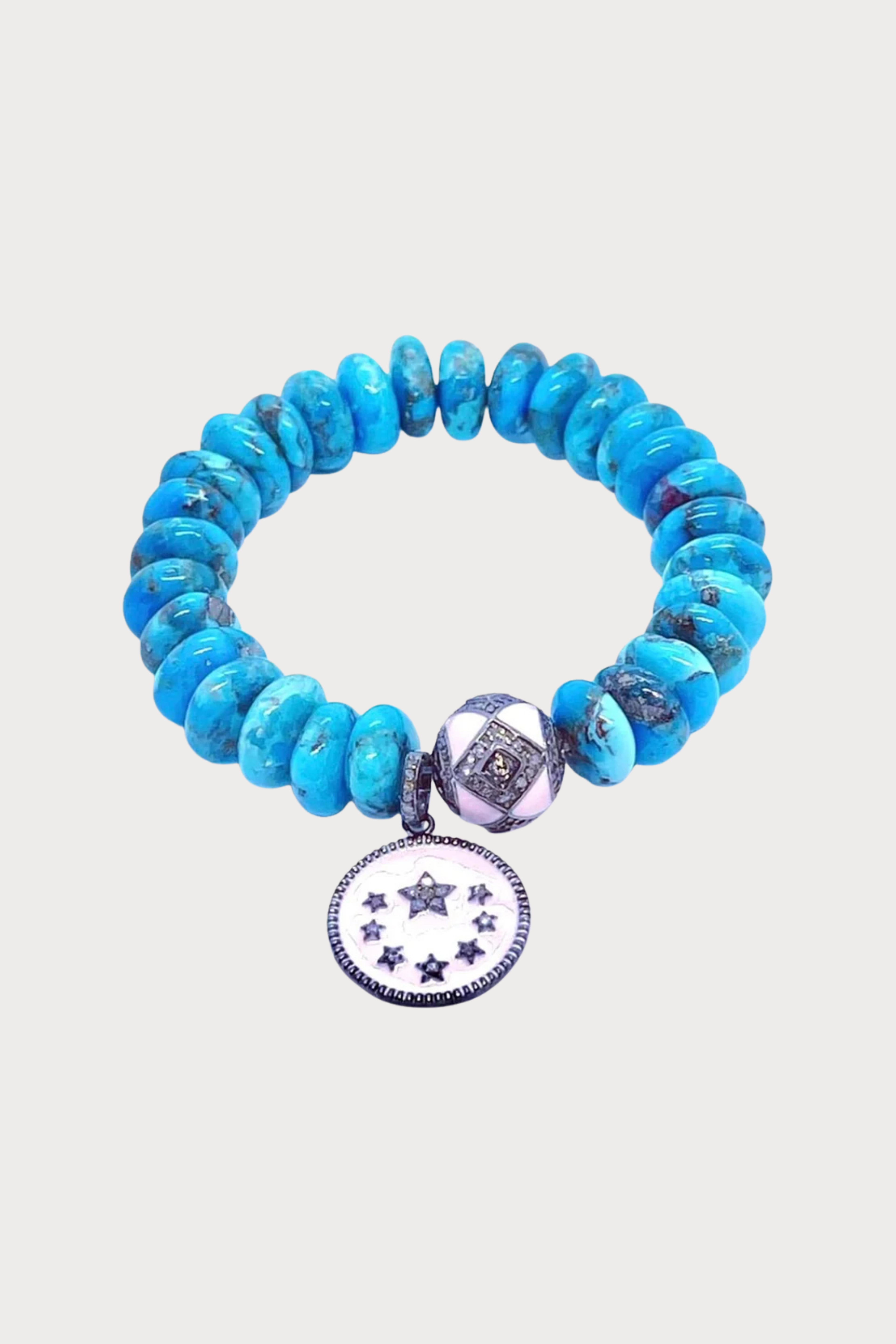 Turquoise Stretch Bracelet with Pink Enamel Star Pendant