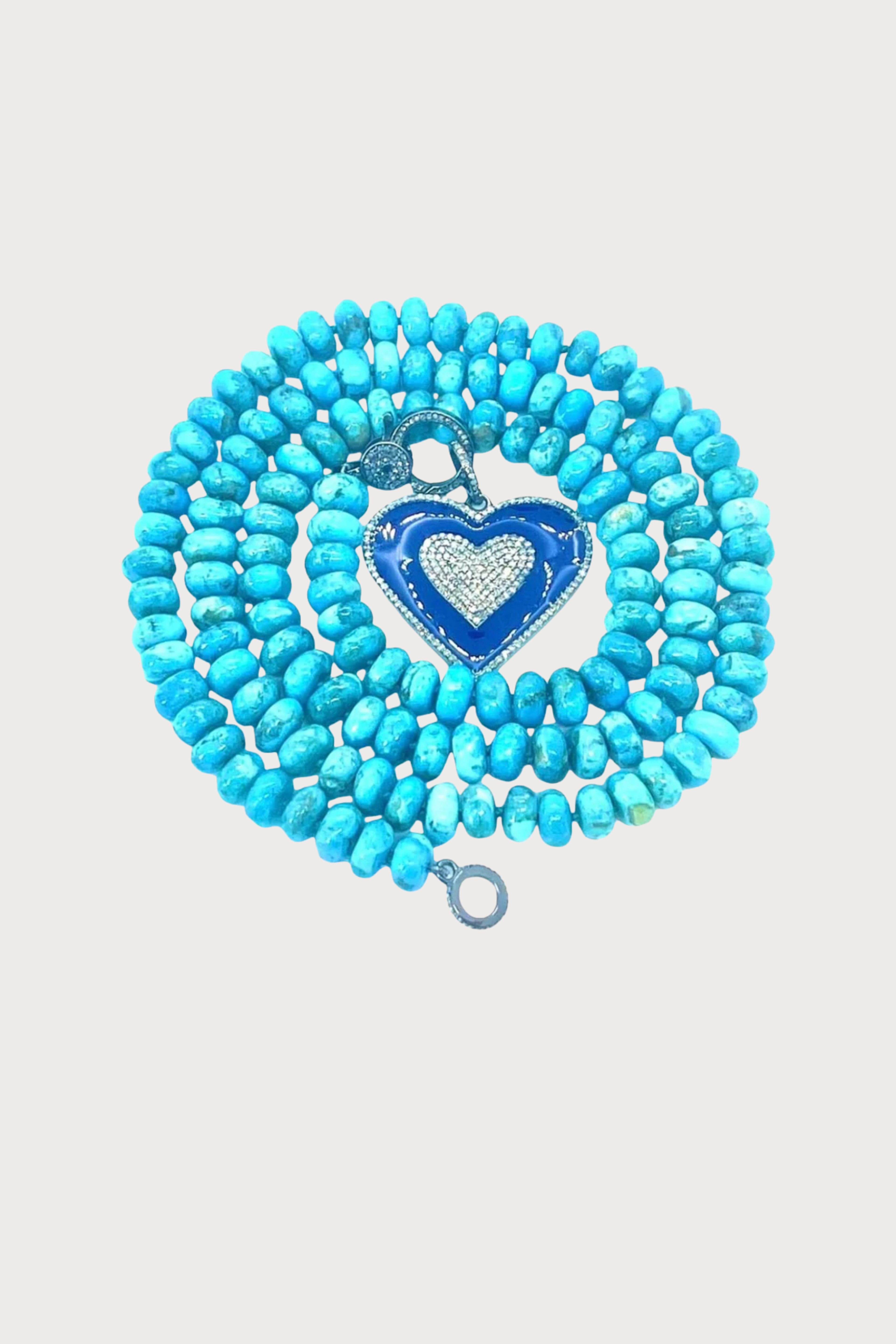 Turquoise Knotted Necklace with a Blue Enamel Heart Pendant