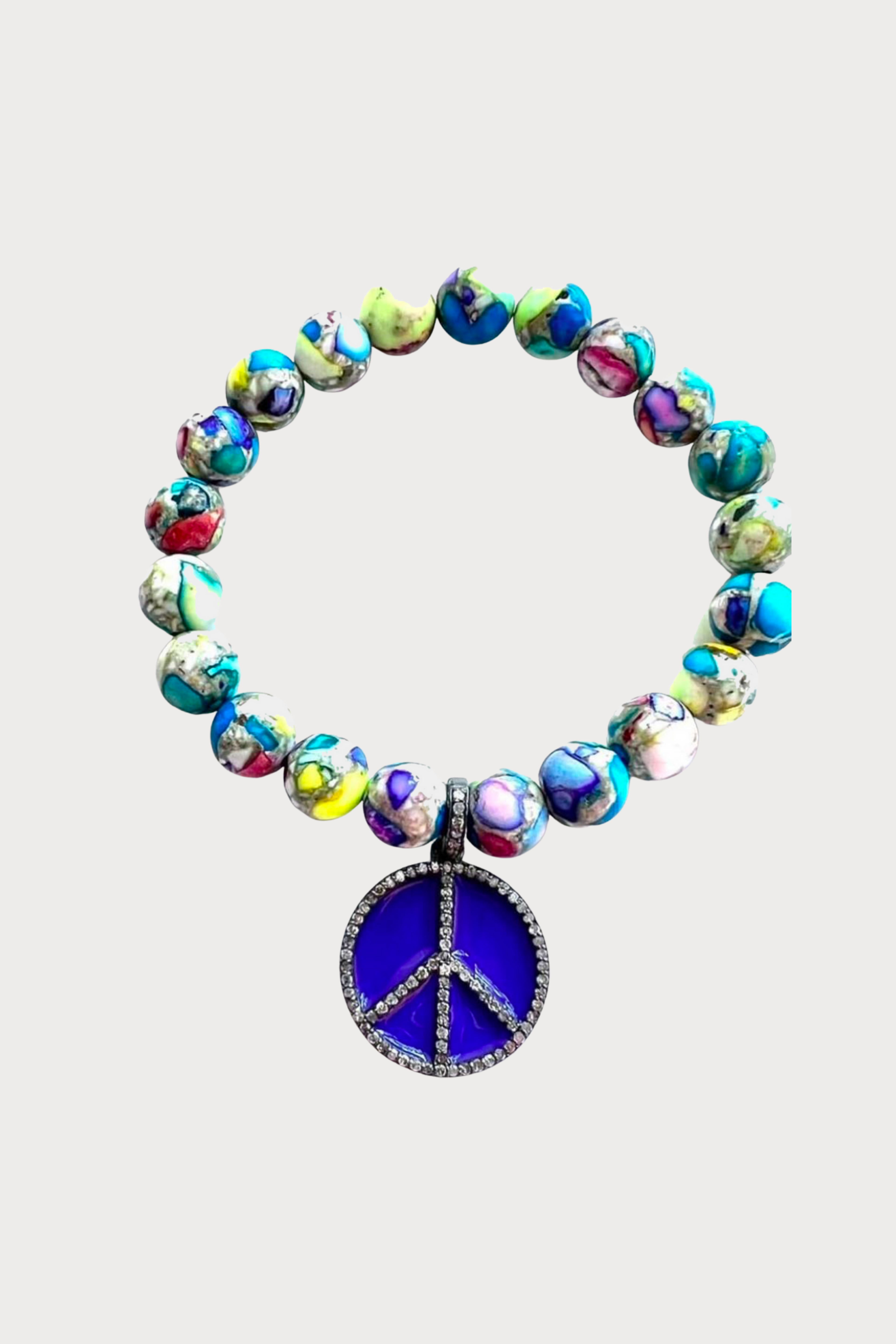 Colorful Jasper Stretch Bracelet with Purple Enamel Peace