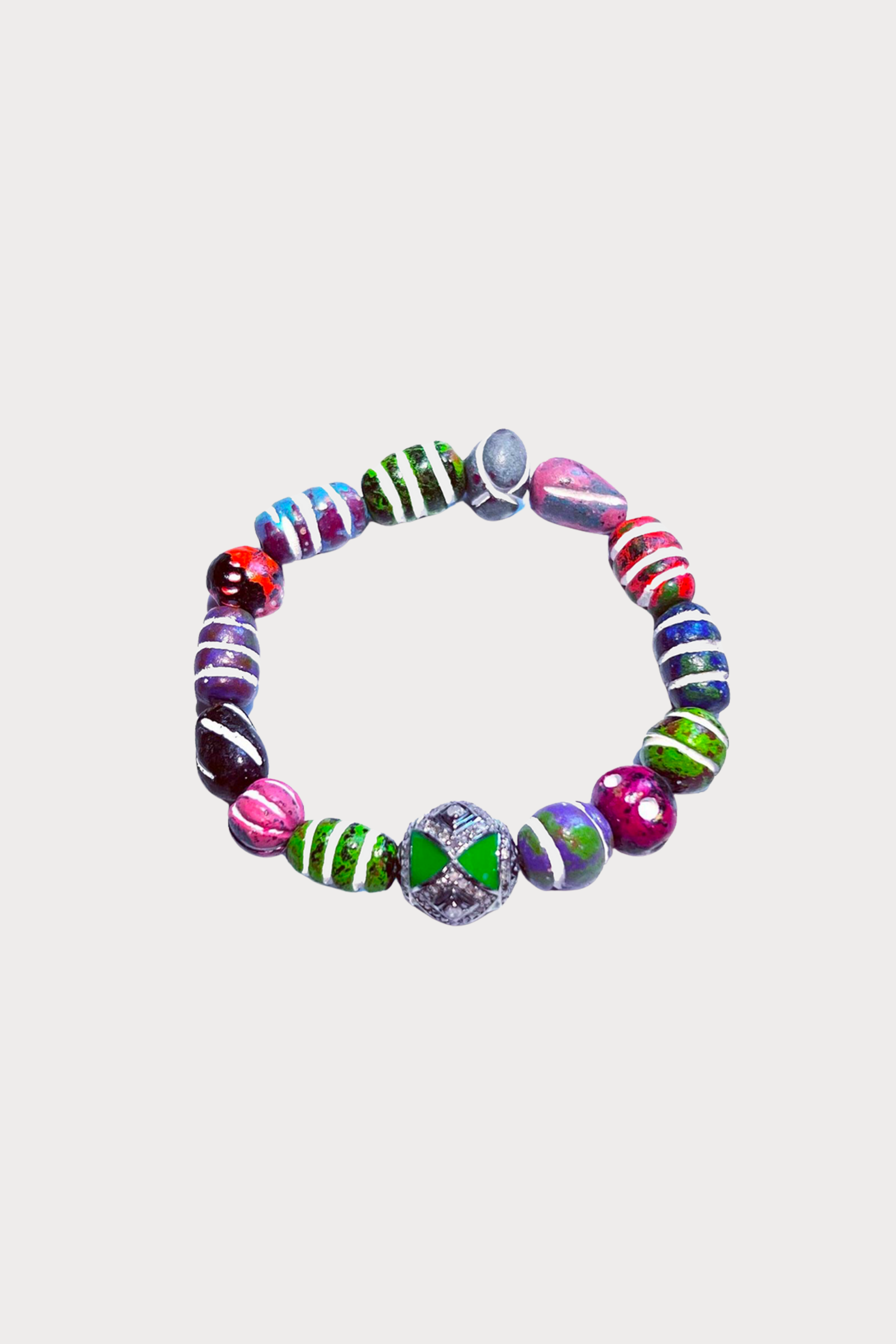 Multi Color Bracelet with Green Enamel Ball