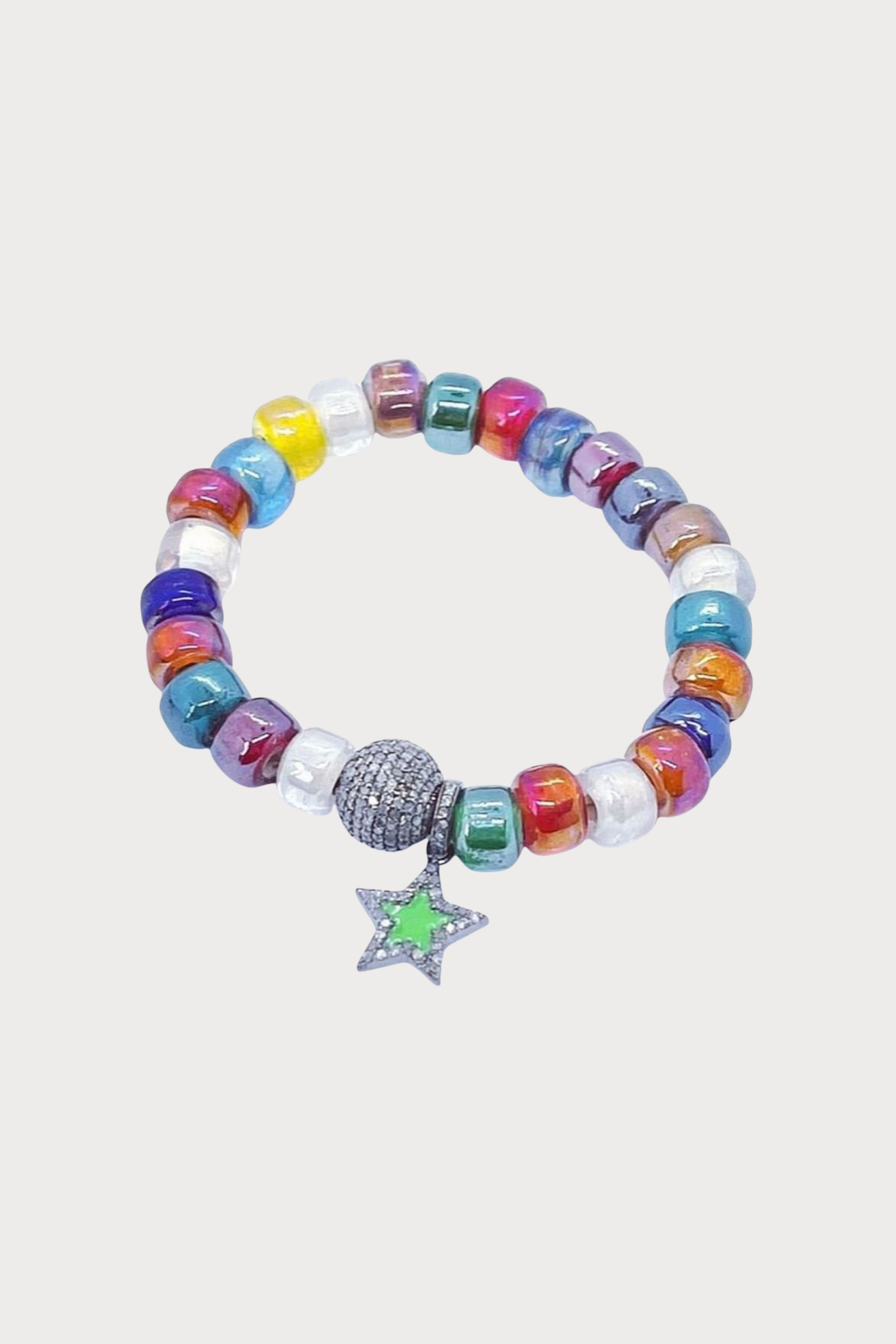 Multi Color Stretch Bracelet, Pave Diamond Ball, Pave Diamond Green