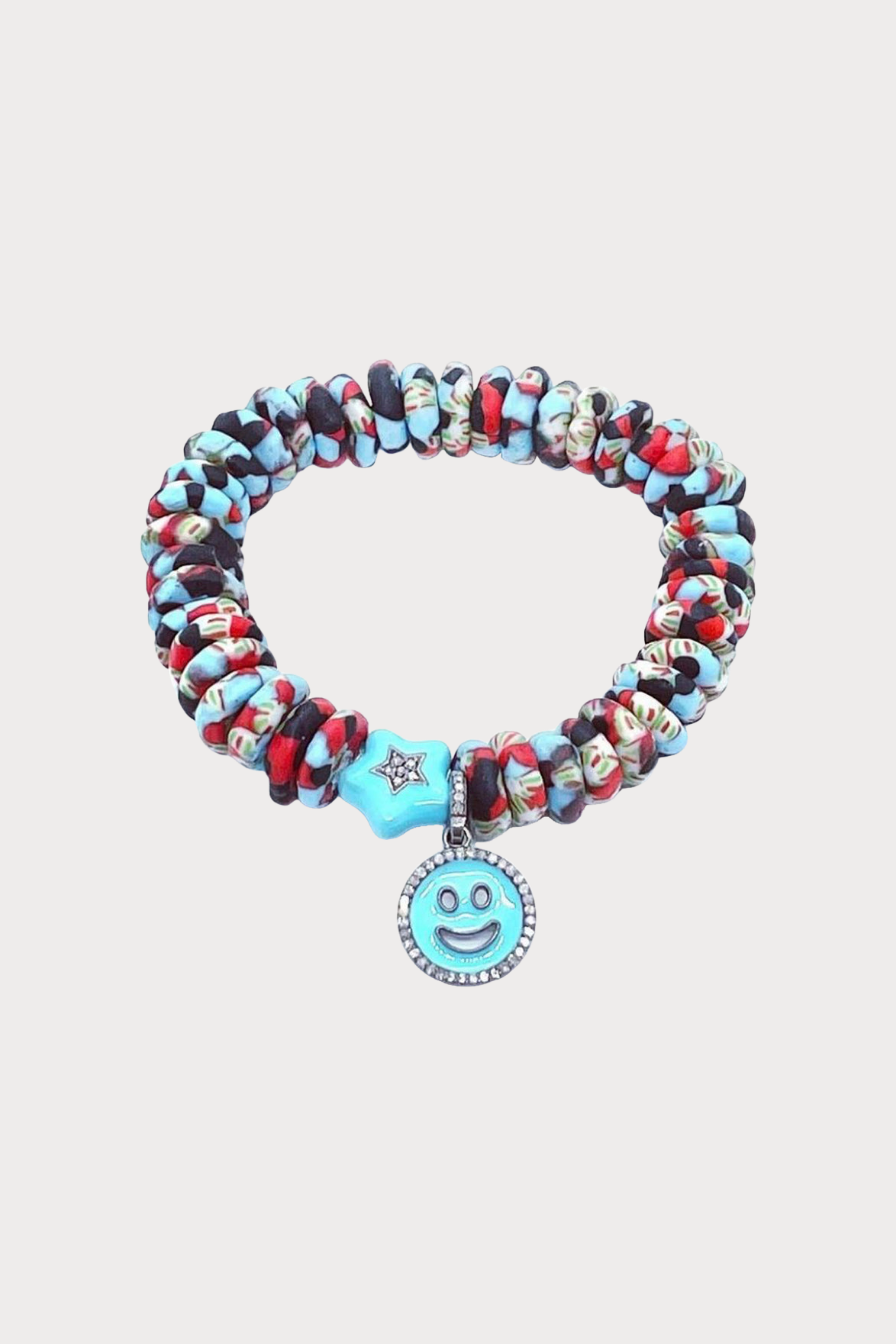 Turquoise Red Black Ghana Stretch Bracelet