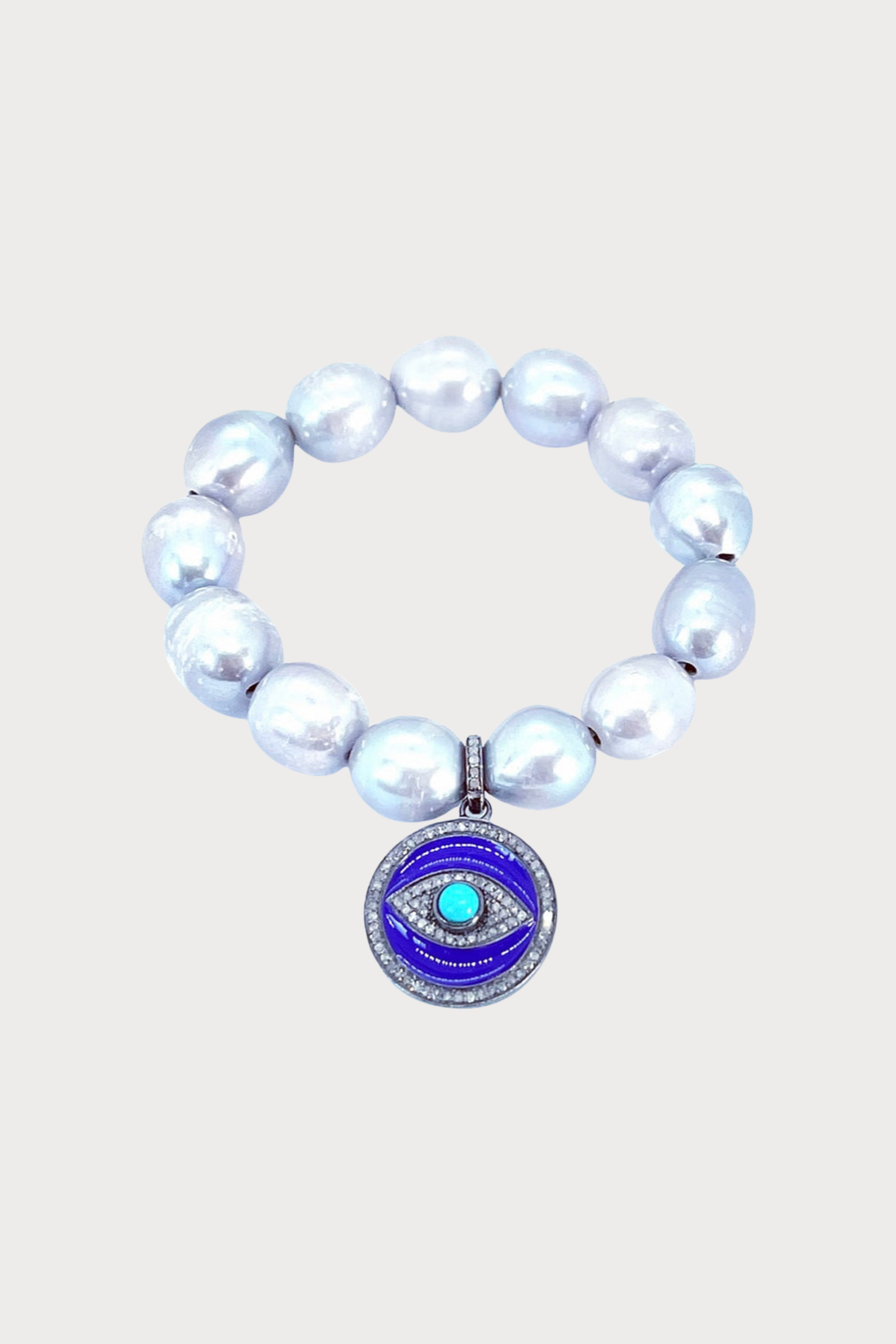 Fresh Water Pearl Bracelet Purple Enamel & Turquoise Evil Eye