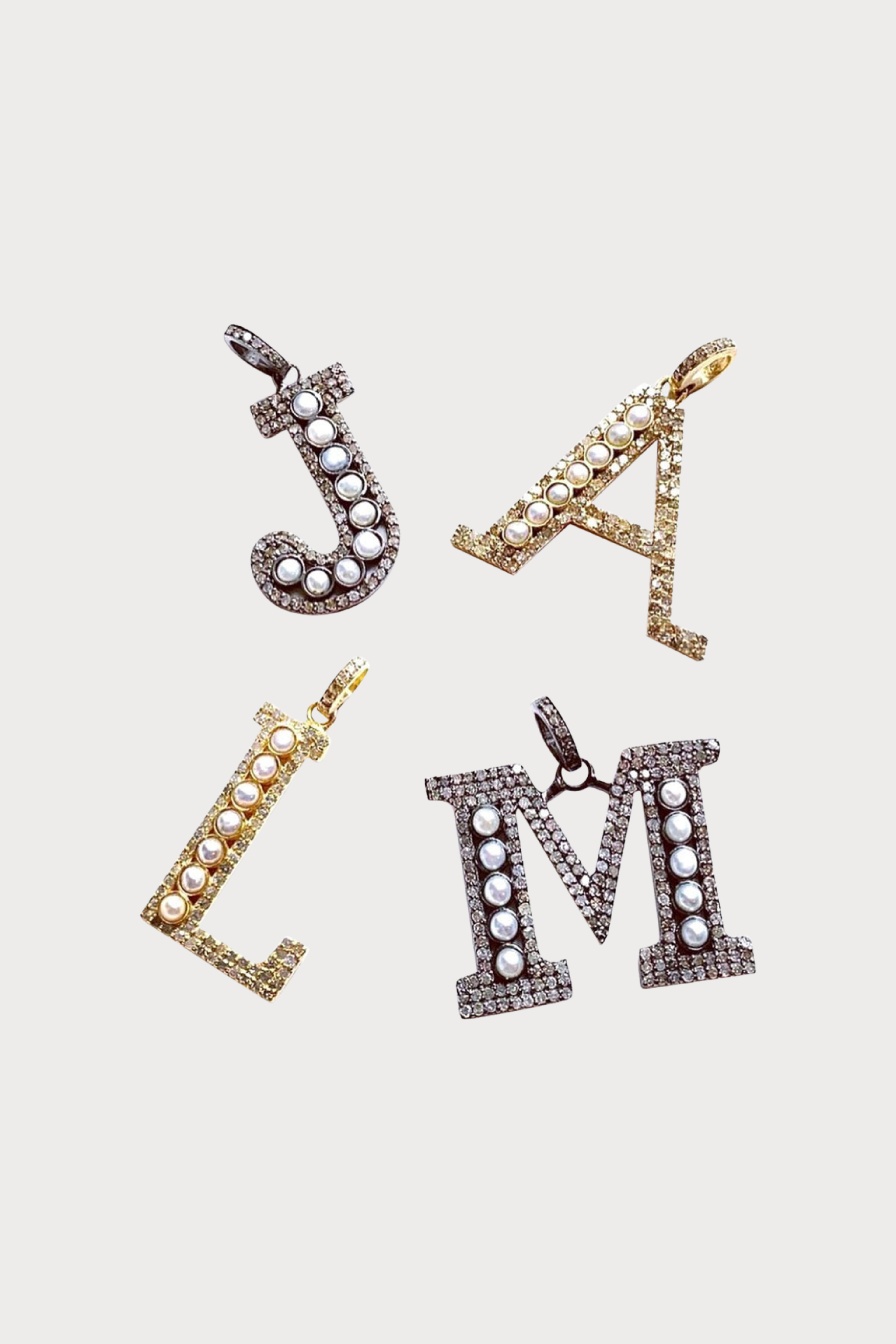 Pave Diamond Letters Pearls Pendant