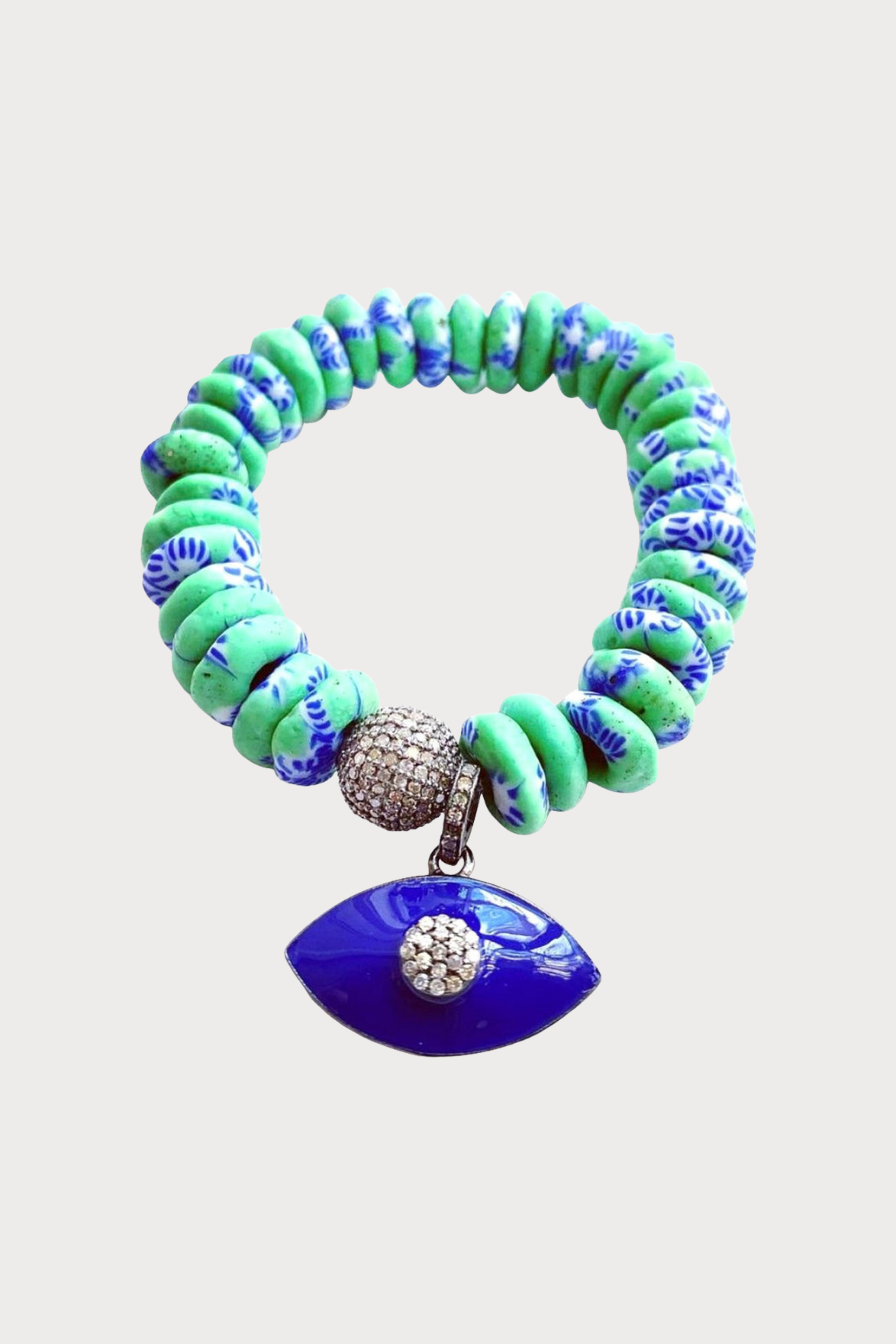 Ghana Green & Blue Bracelet Evil Eye Charm