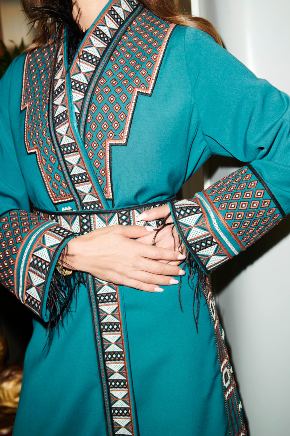 Embroidered Robe Jacket with Belt