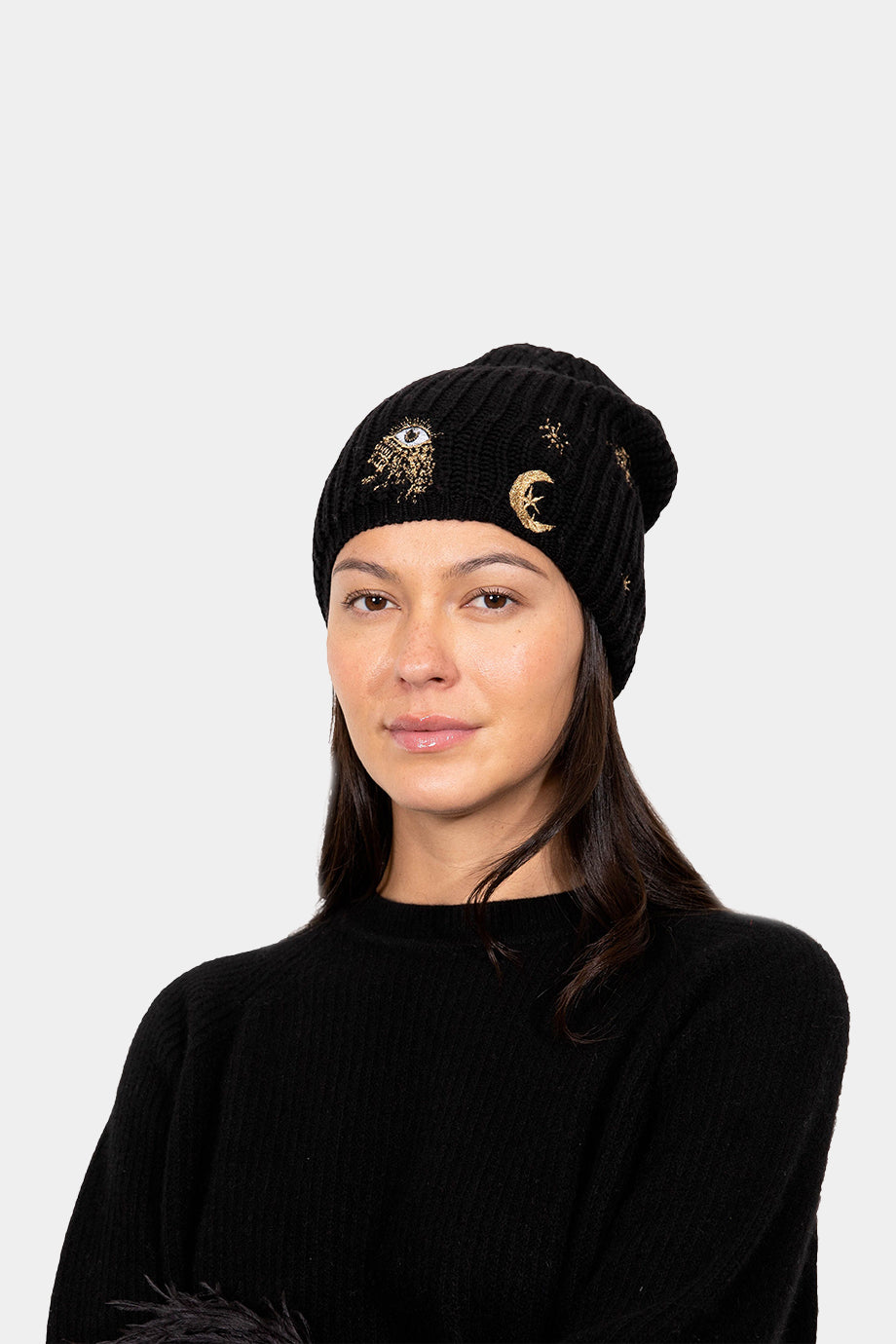 Merino Ribbed Beanie with Updated Celestial Embroidery