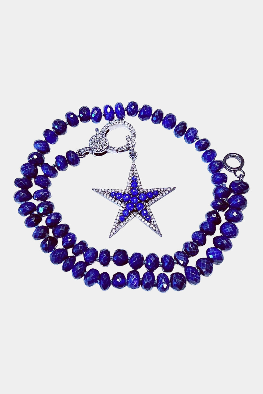 Blue Sapphire Knotted Necklace with Lapis Star
