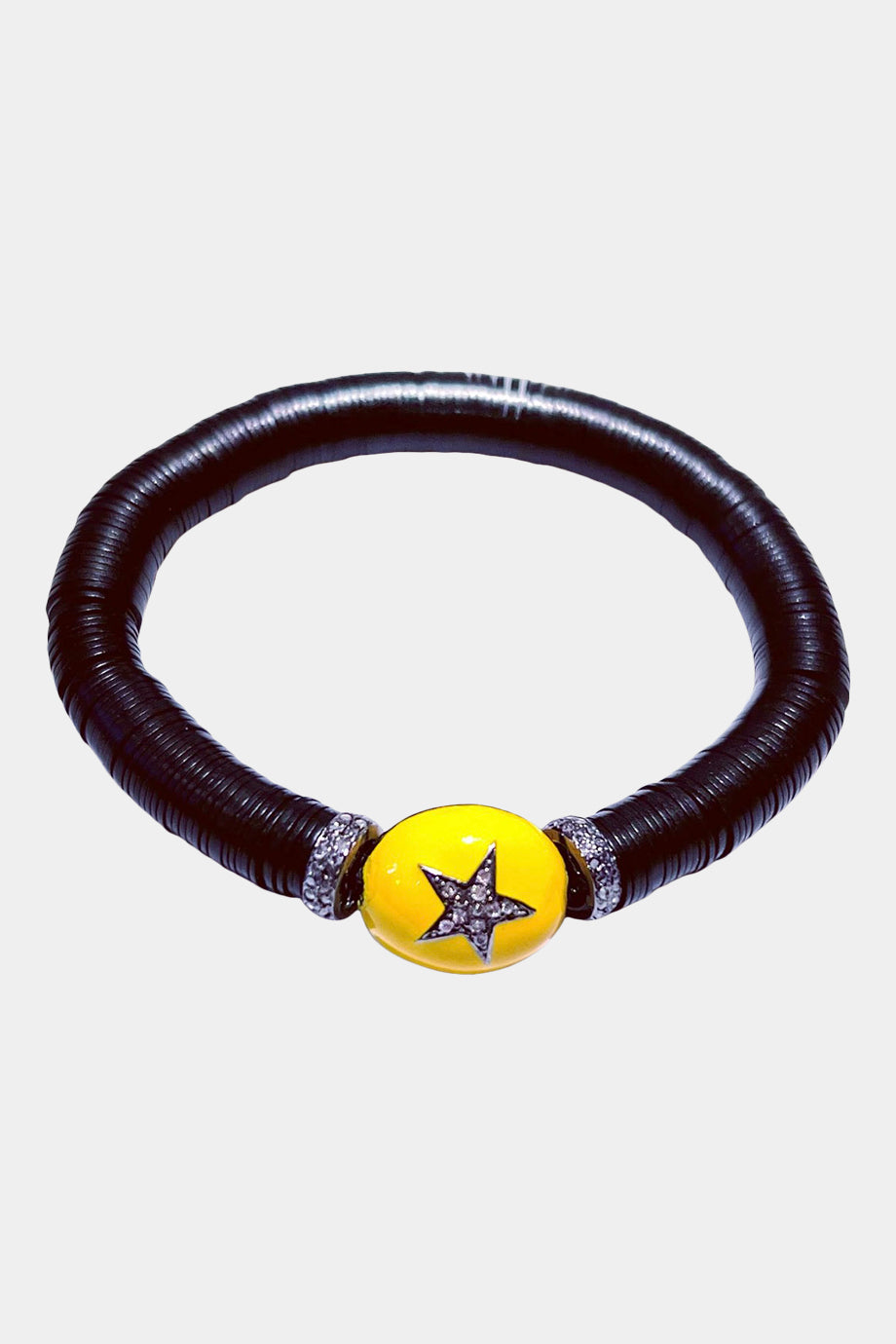 Black Vinyl Bracelet with Yellow Enamel Star