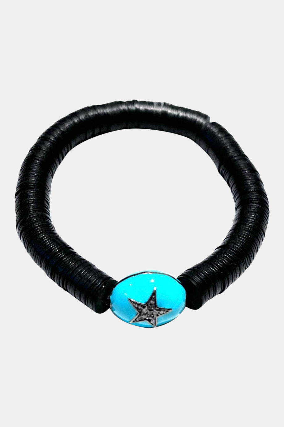 Black Vinyl Bracelet with Pave Diamond Star