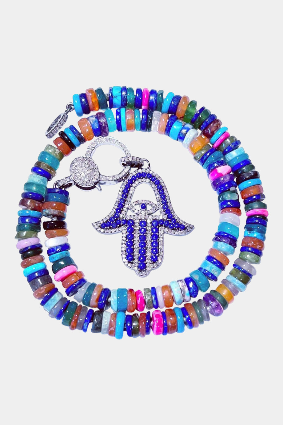 Multi Color Gem Hamsa Necklace