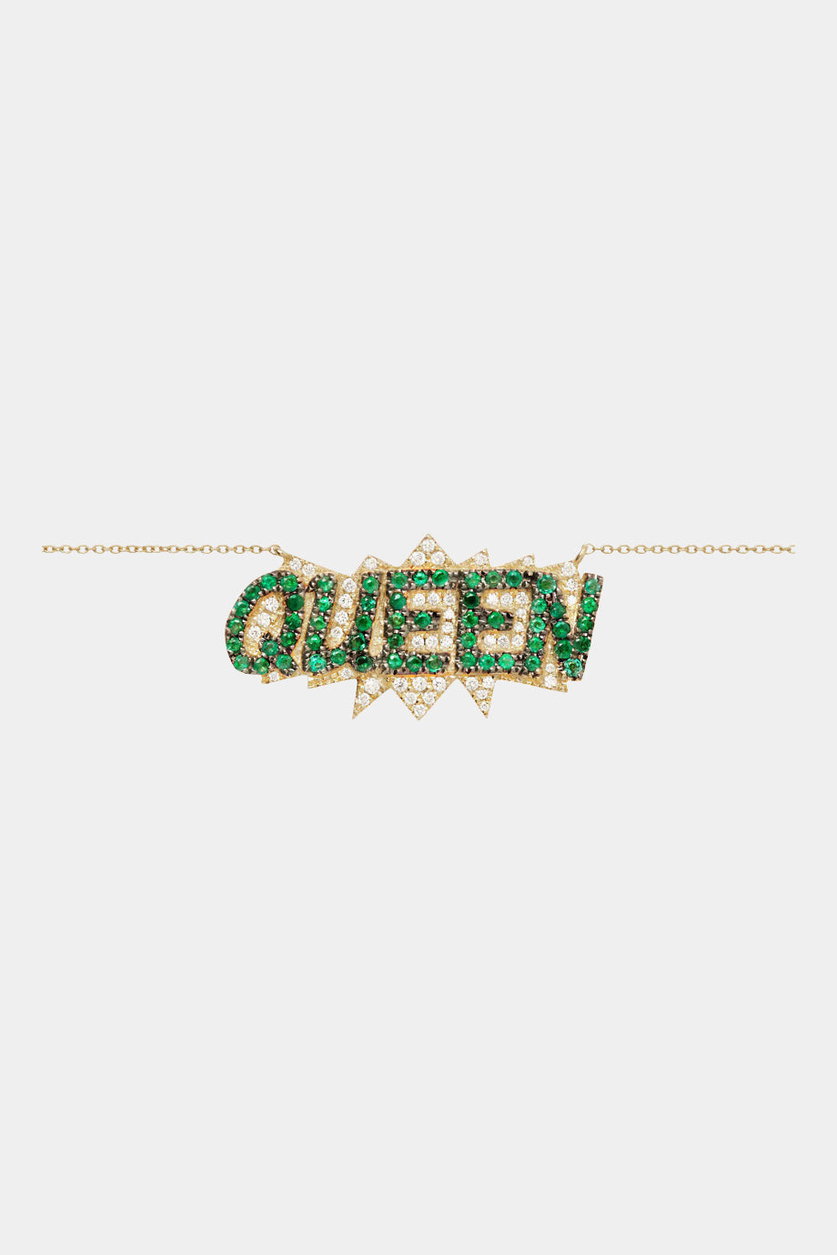 Queen Pop Art Necklace in Green Emeralds